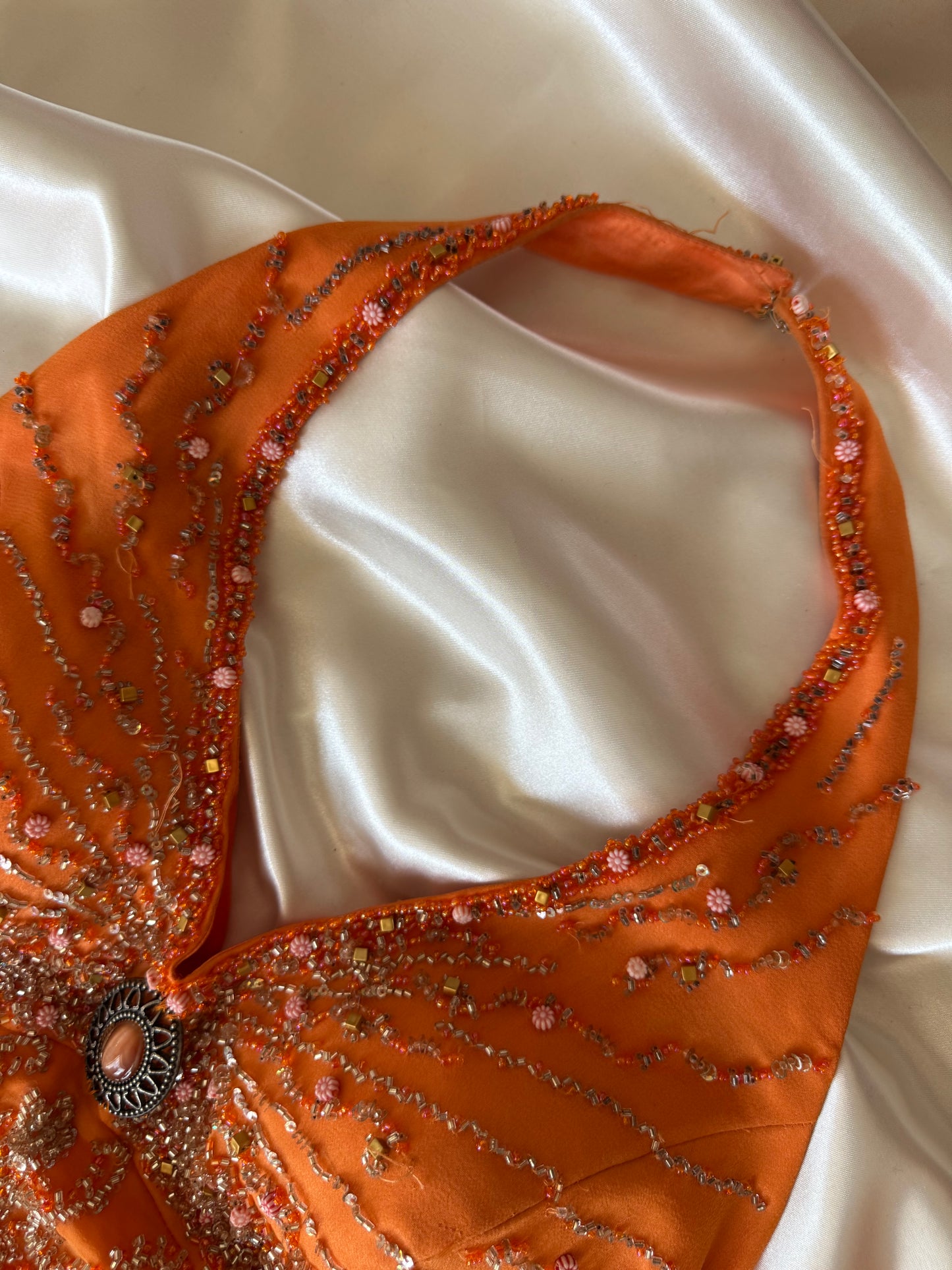 Stunning Beaded Vintage Orange Ombre Silk Dress