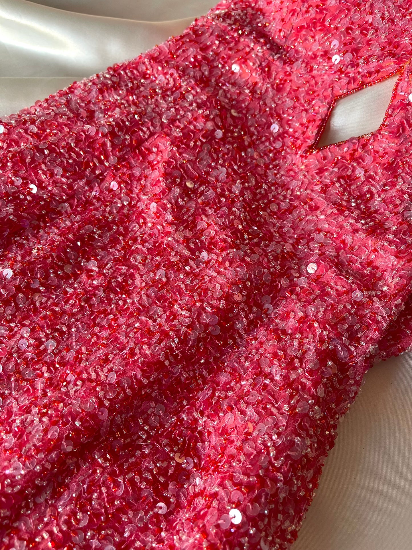 Vintage Long Pink Halter Neck Beaded Dress