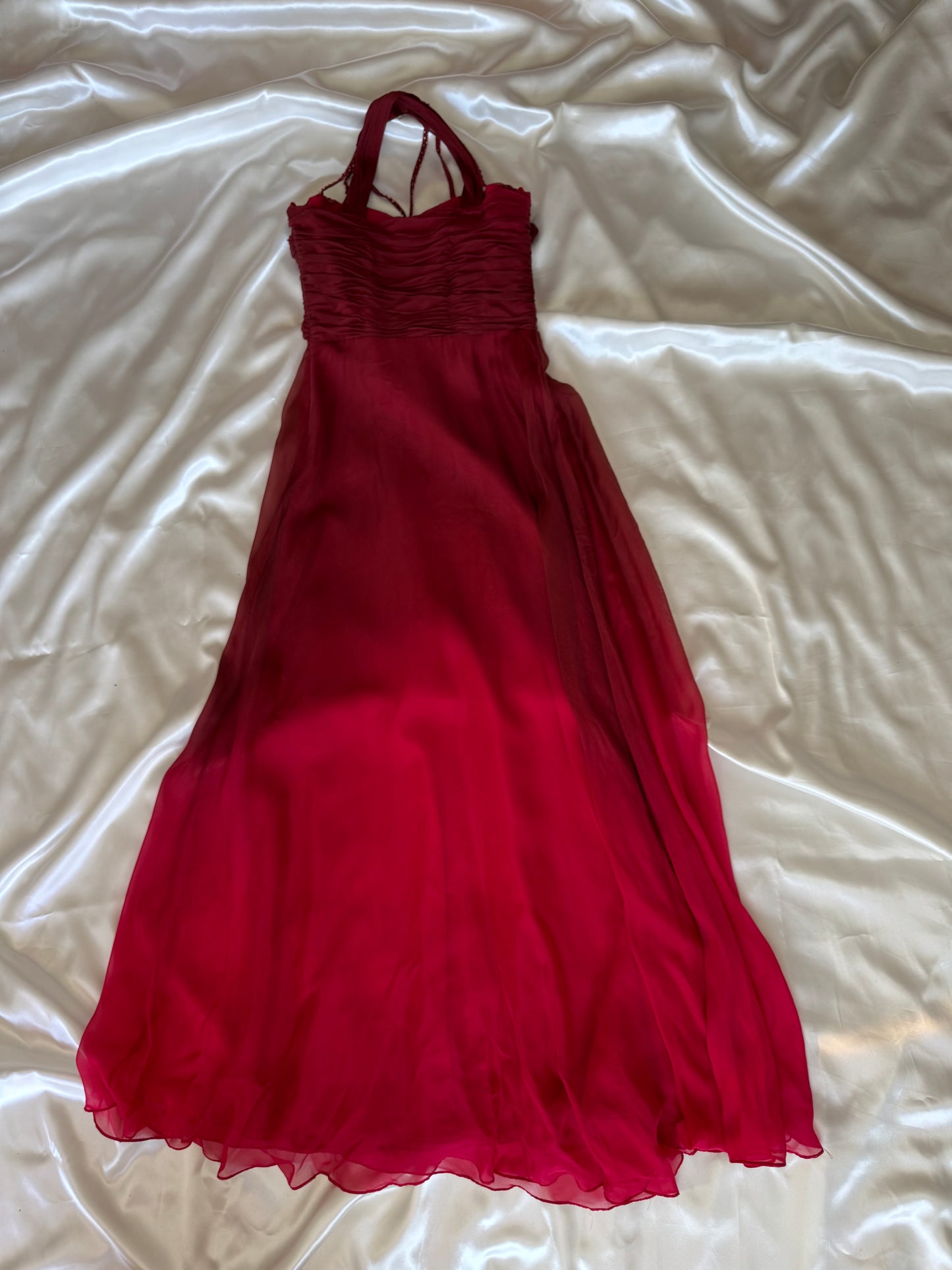 Vintage Long Red Beaded Silk Dress