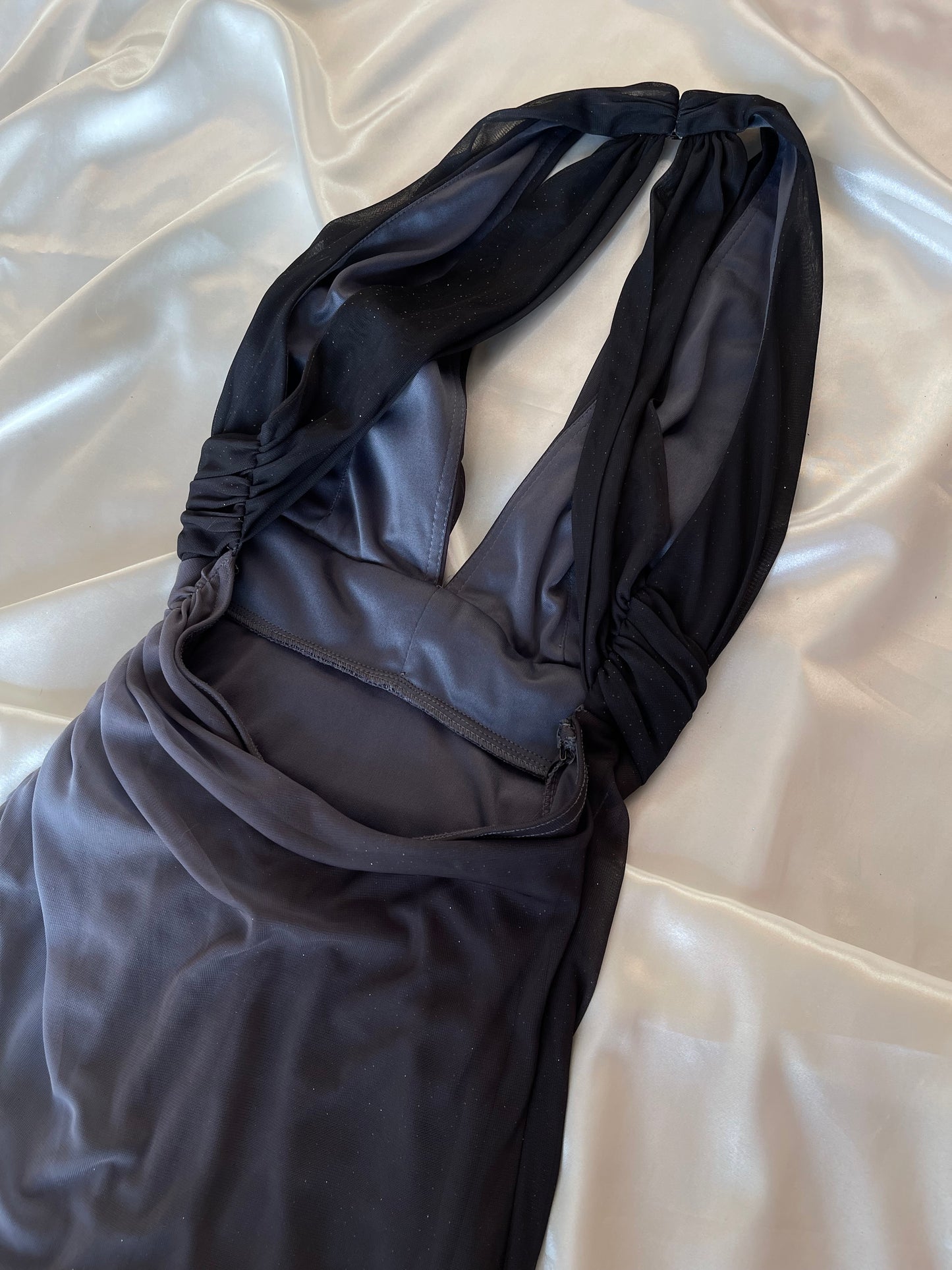 Sparkly Ombre Gray Halter Neck Vintage Dress
