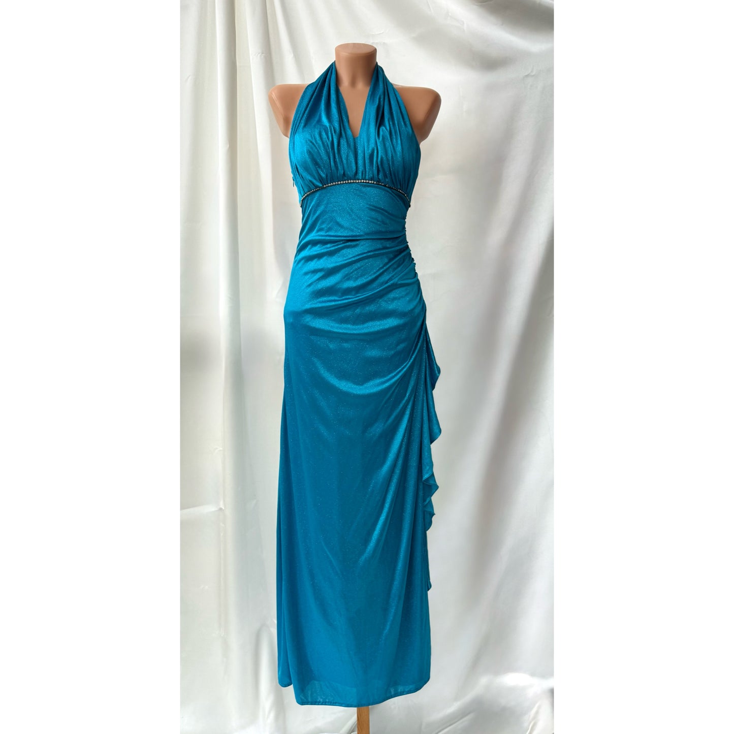 Sparkly Turquoise Blue Halter Neck Vintage Dress