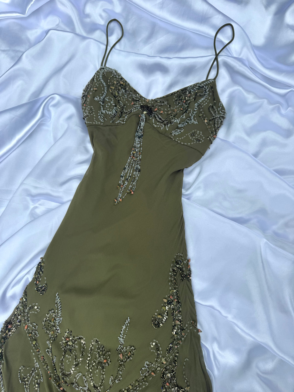 Spectacular Green Beaded Long dress