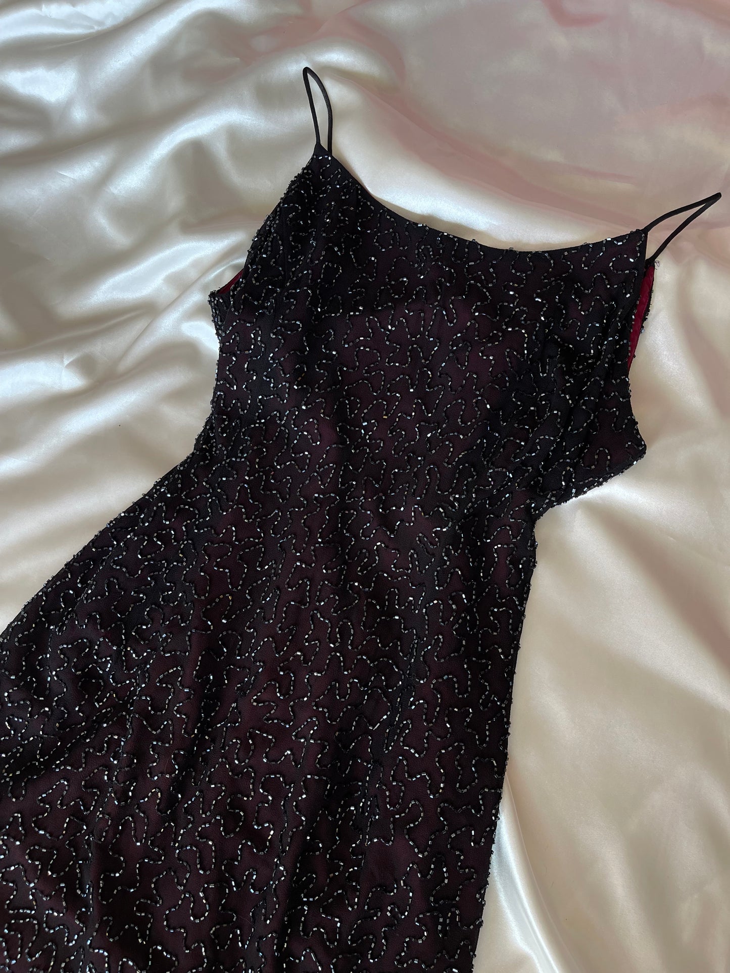 Long Burgundy Beaded Vintage Dress