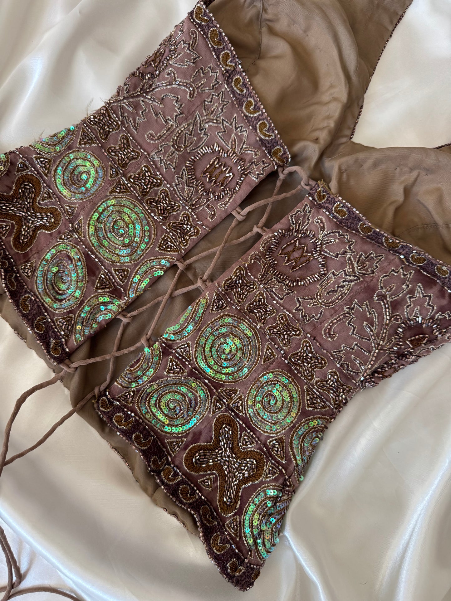 Brown Beaded Silk Vintage Top