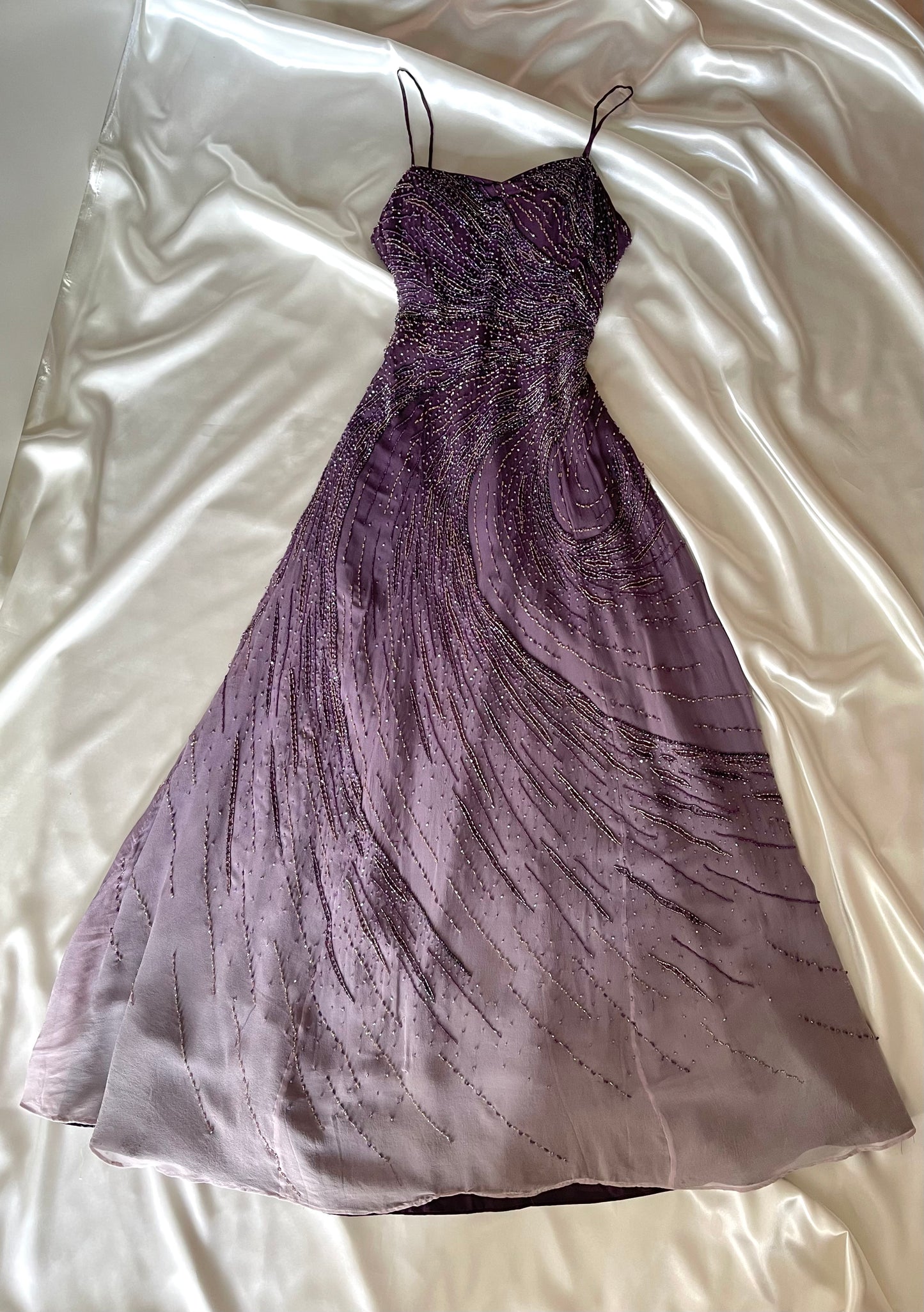 Vintage Long Purple Beaded Silk Dress