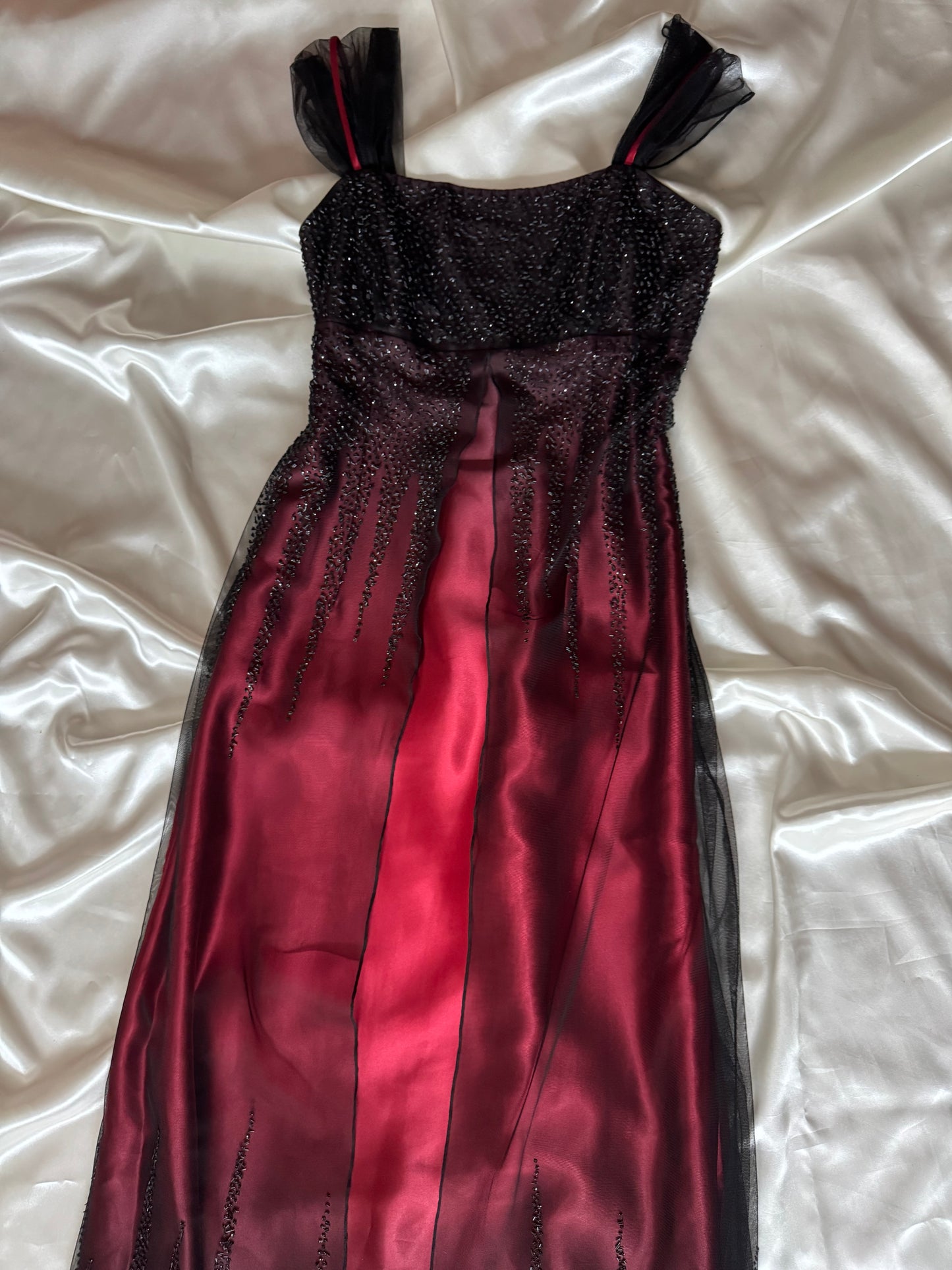 Gorgeous Red & Black Tulle Beaded Gothic Vintage Gown