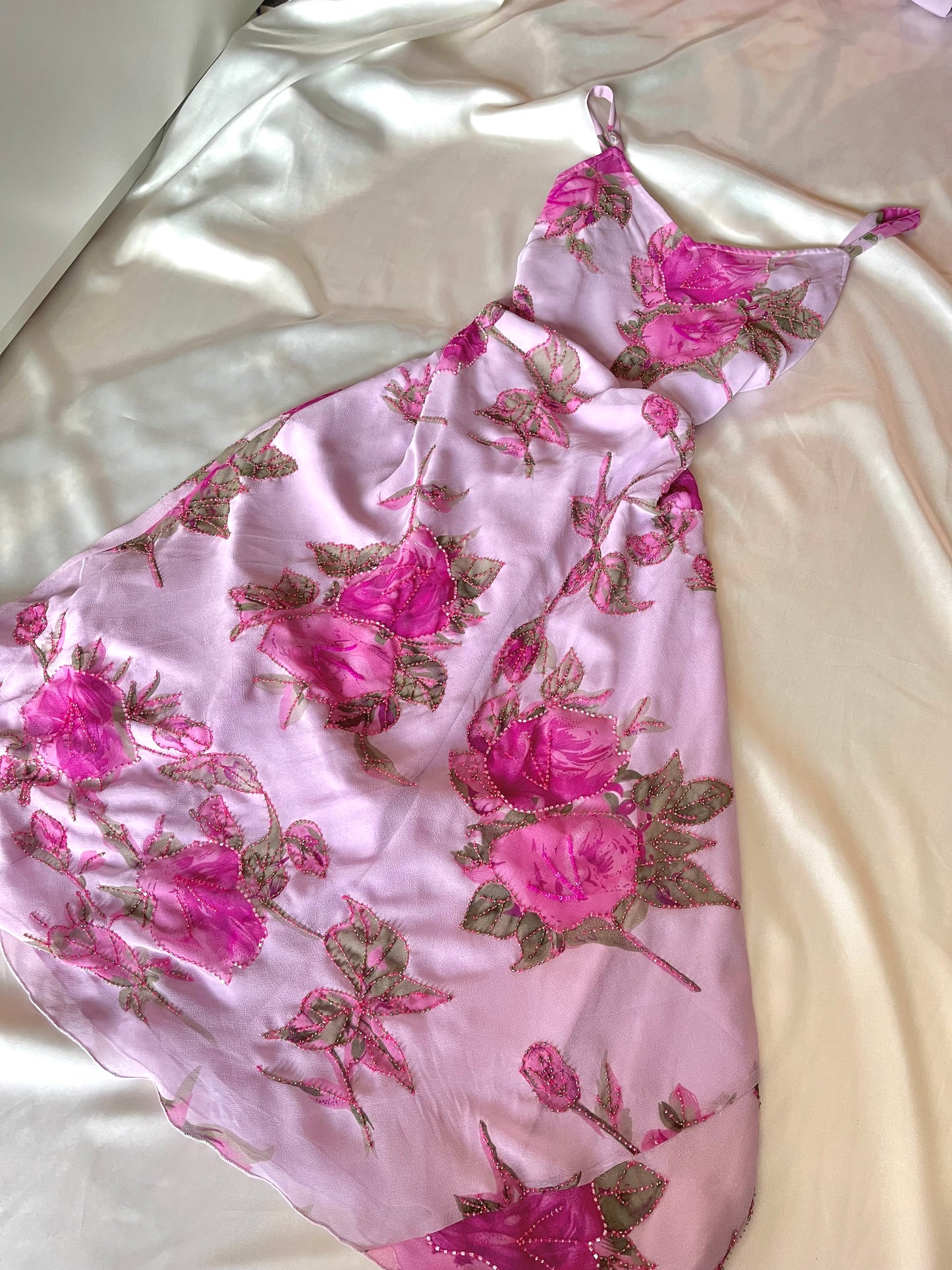 Elegant Pink Beaded Floral Dress