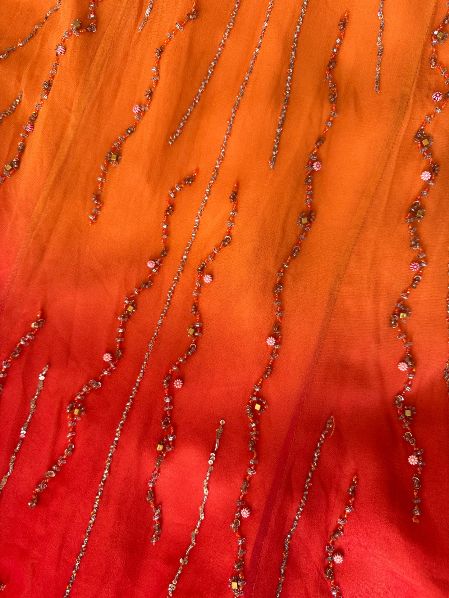 Stunning Beaded Vintage Orange Ombre Silk Dress