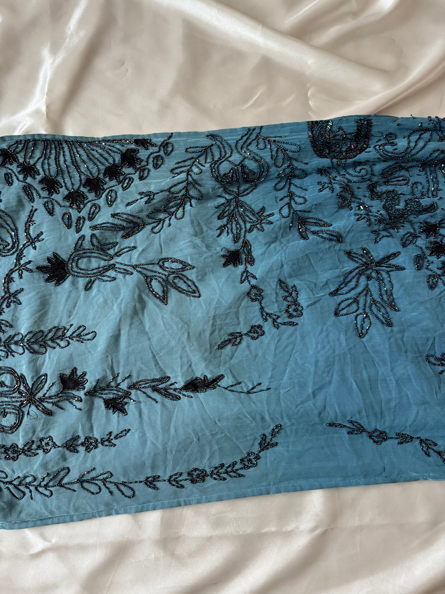 Spectacular Blue Maxi Silk Beaded Vintage Dress