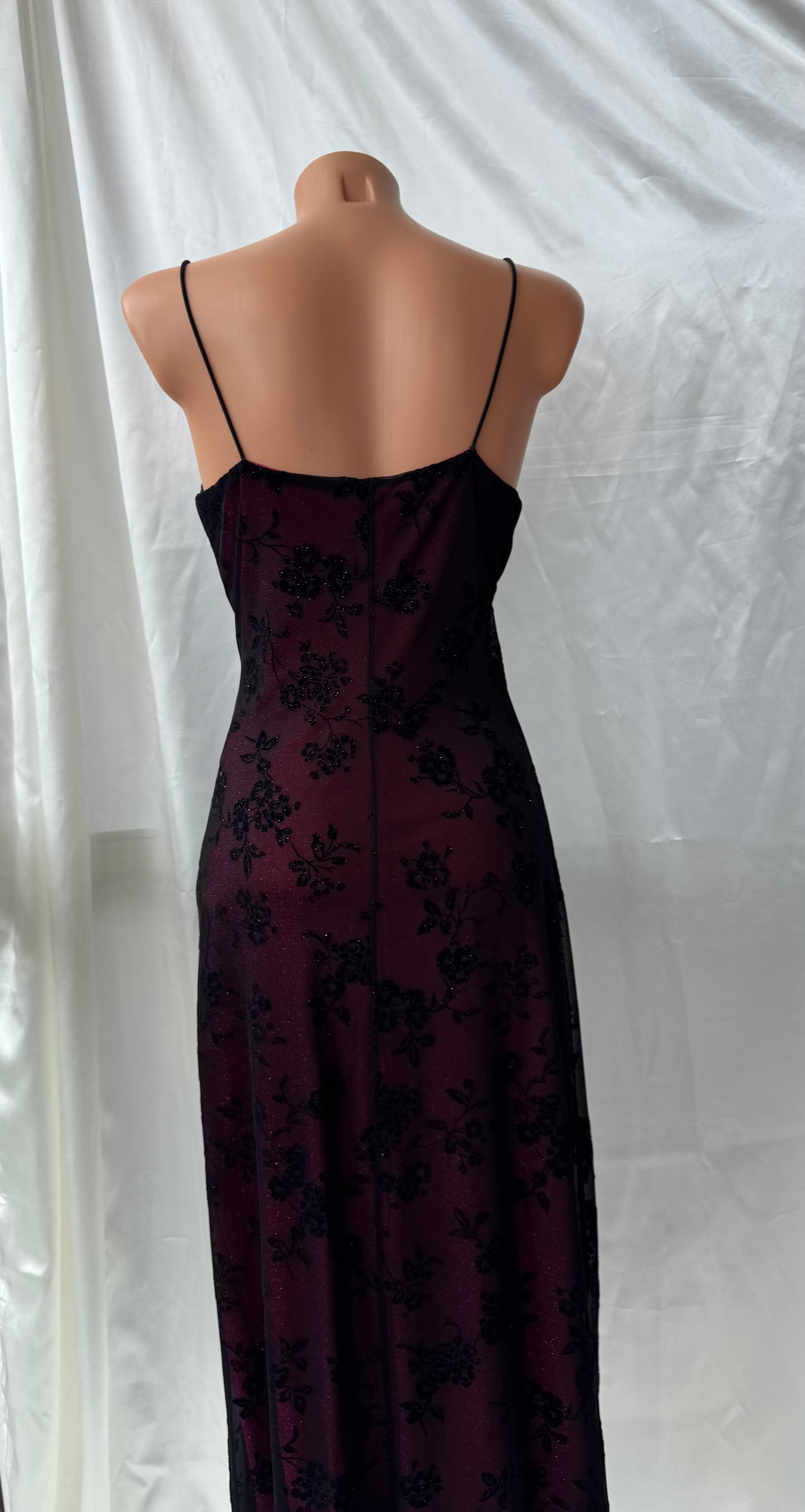 Black & Fuschia Floral Sparkly Gothic Vintage Dress