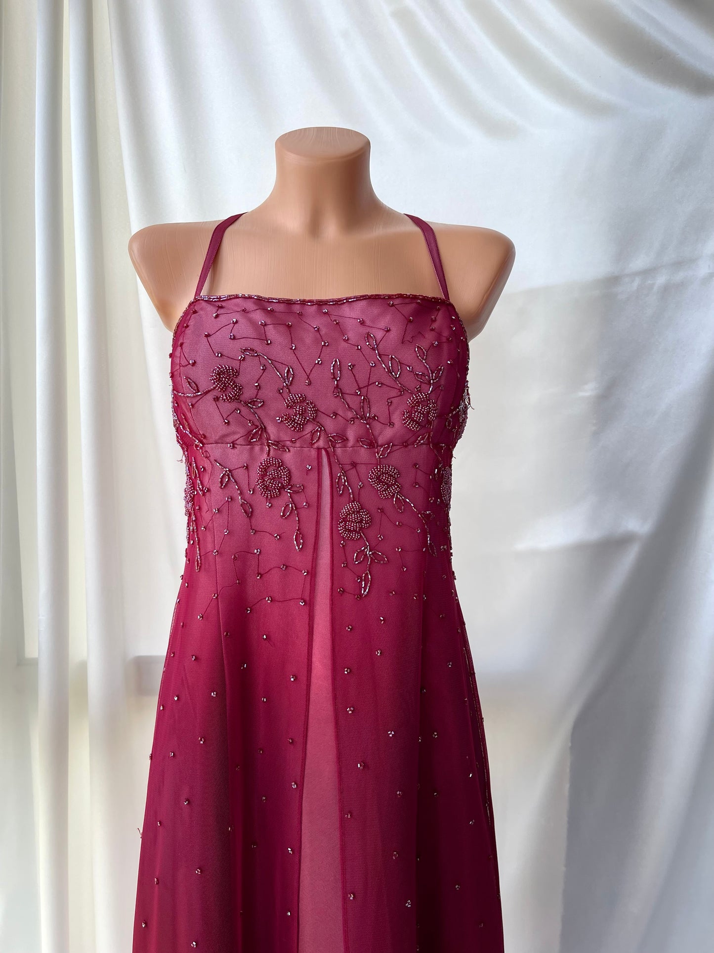 Gorgeous Red Tuille Beaded Vintage Royal Gown