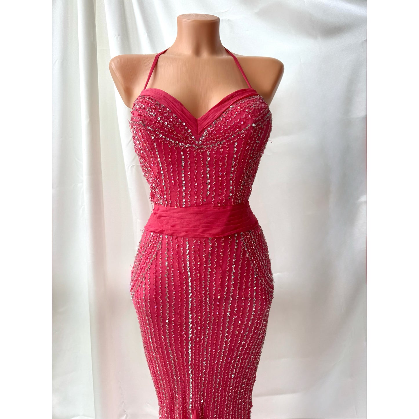 Vintage Silk Pink Mermaid Beaded Dress