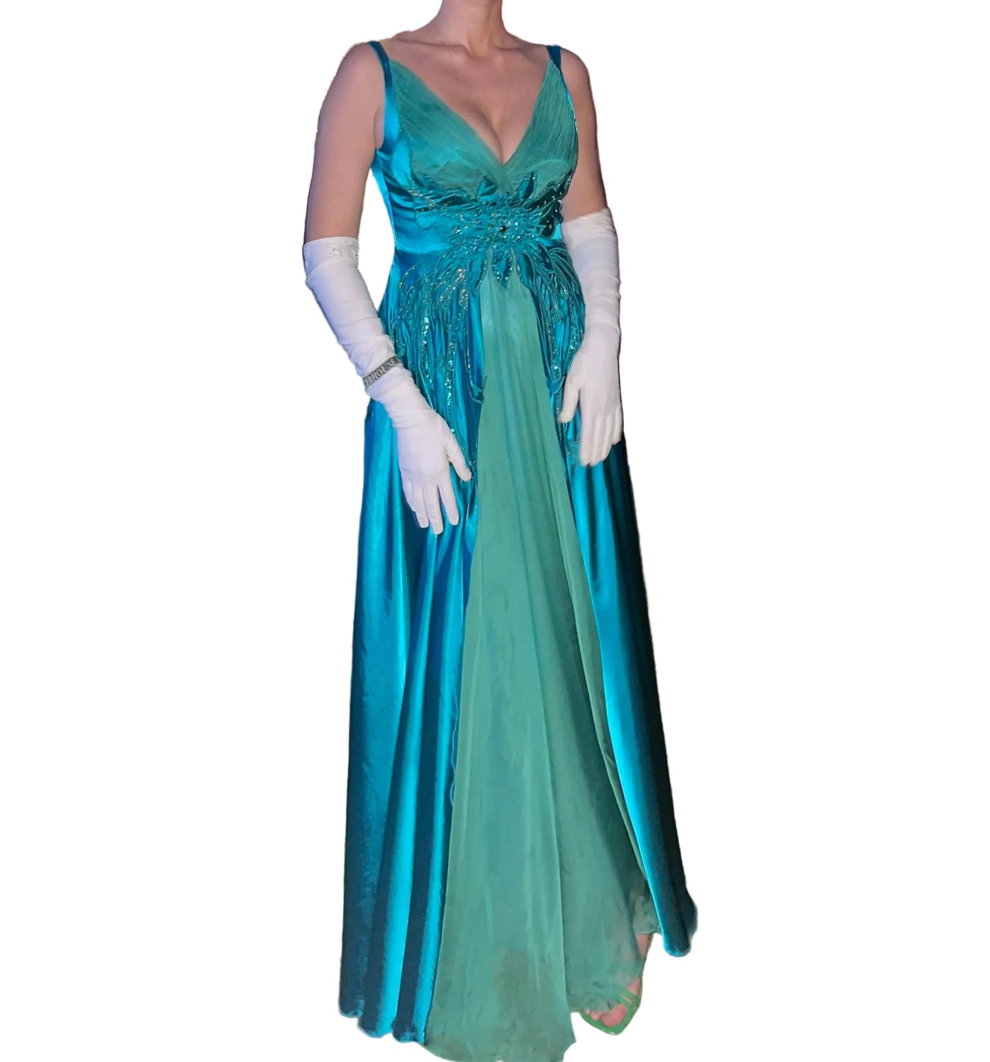Absolutely Beautiful Butterfly Green Blue Vintage Beaded Dress