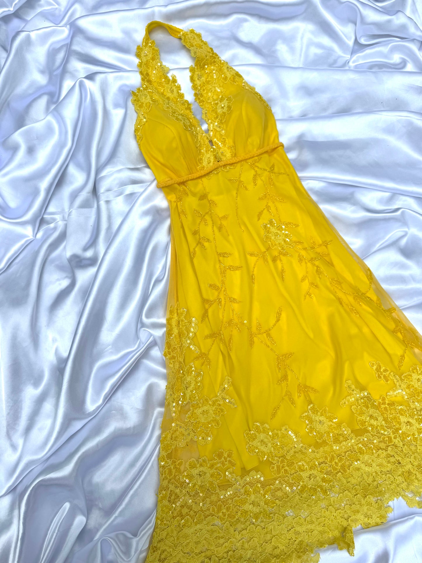 Yellow Beaded Lace Vintage Aftershock Summer Dress