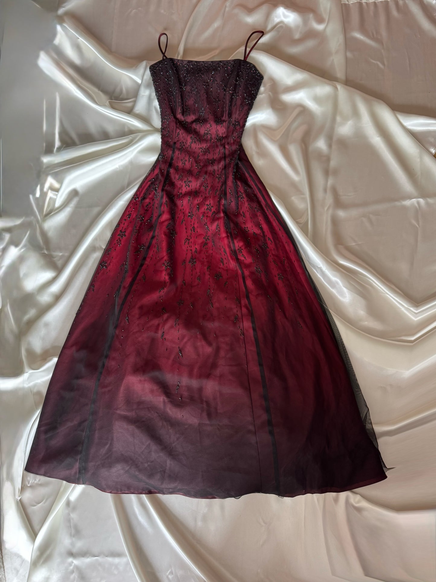 Gorgeous Red & Black Tulle Beaded Gothic Vintage Gown