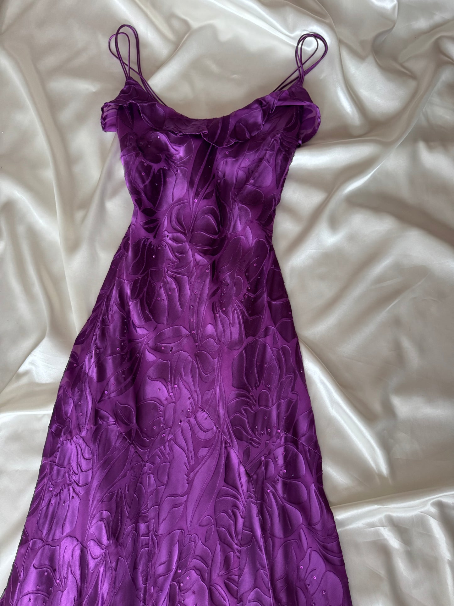 Long Purple Beaded Floral Dress