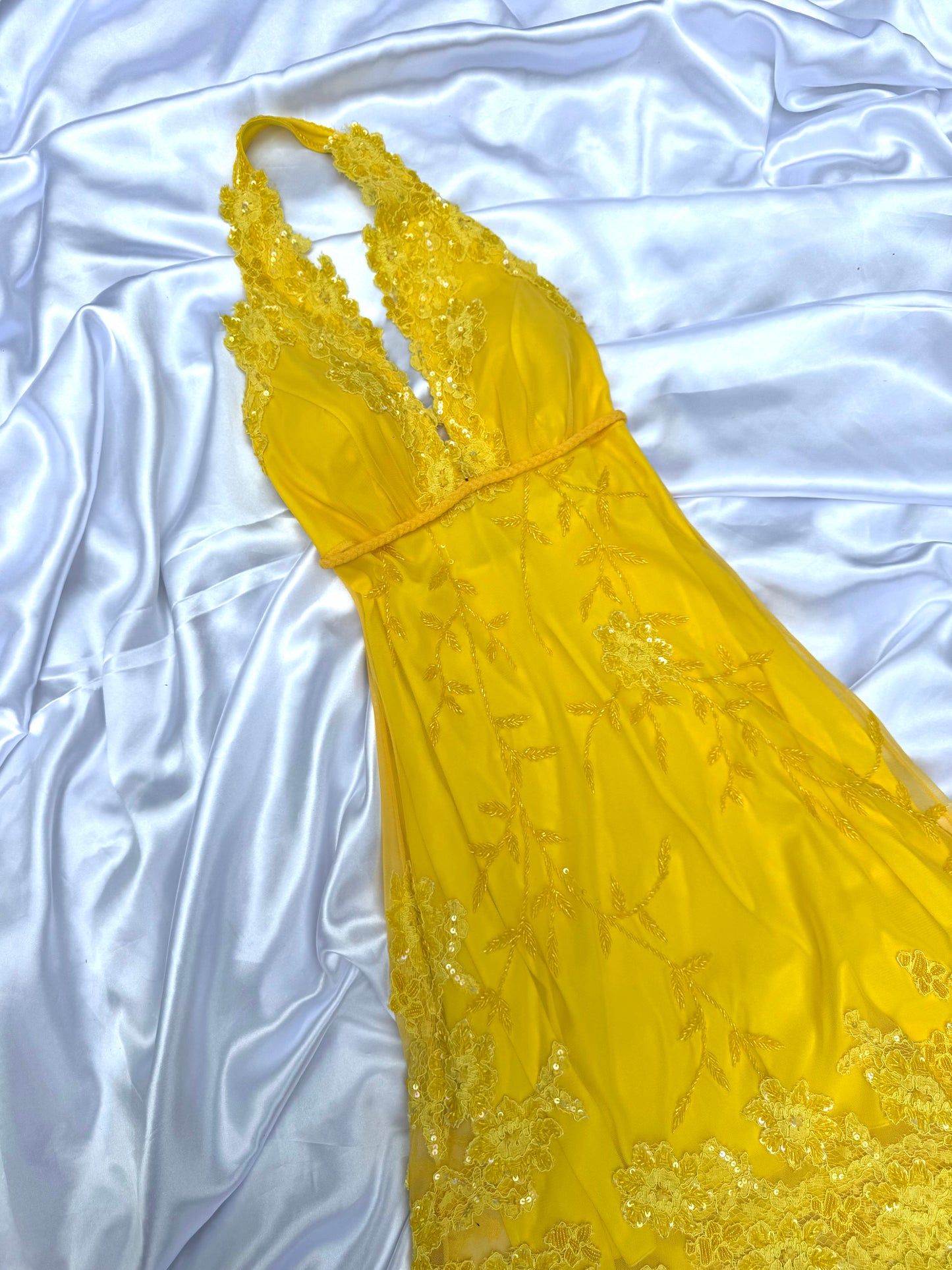 Yellow Beaded Lace Vintage Aftershock Summer Dress