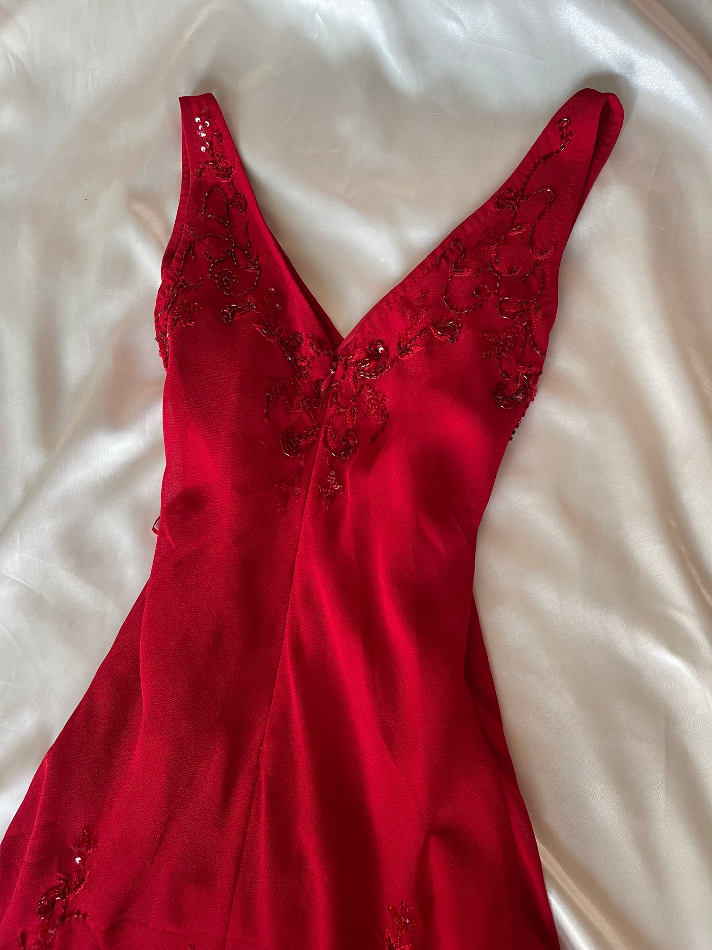 Vintage Long Red Beaded Dress