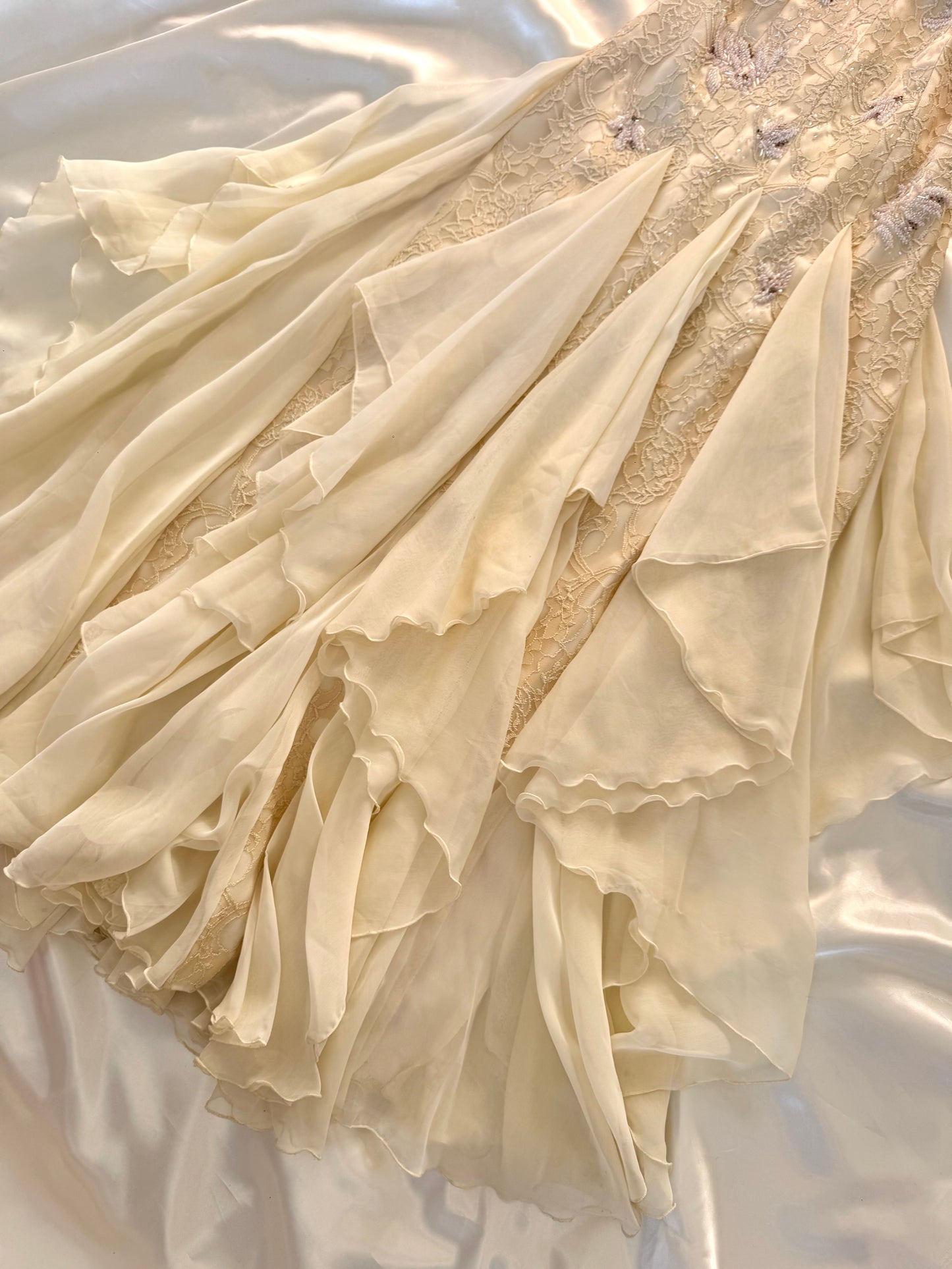 Cream Beaded Vintage Ruffle Dress