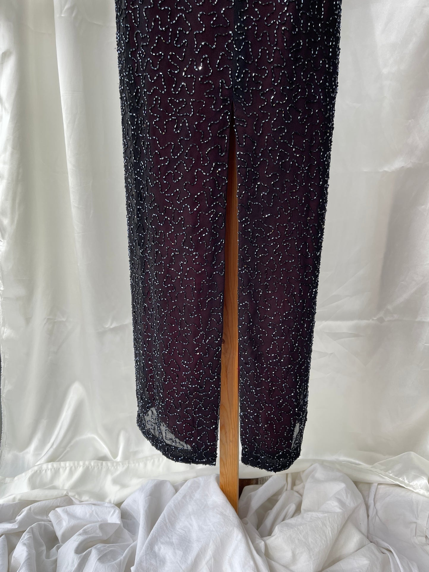 Long Burgundy Beaded Vintage Dress