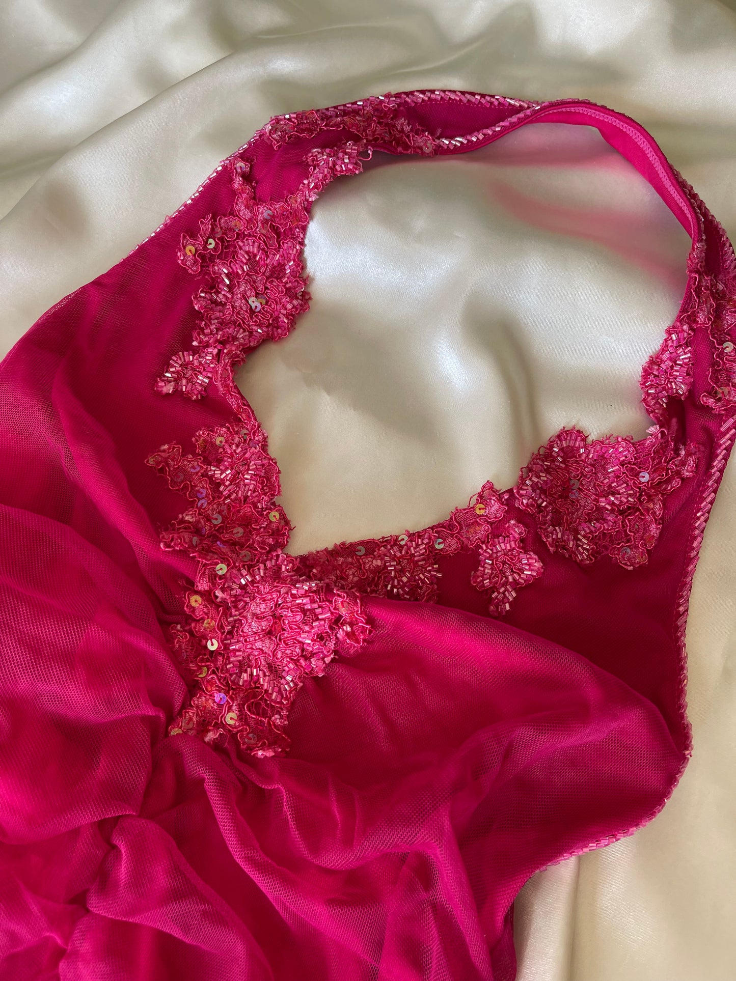 Beautiful Pink or Turquoise Beaded Vintage Halter Top