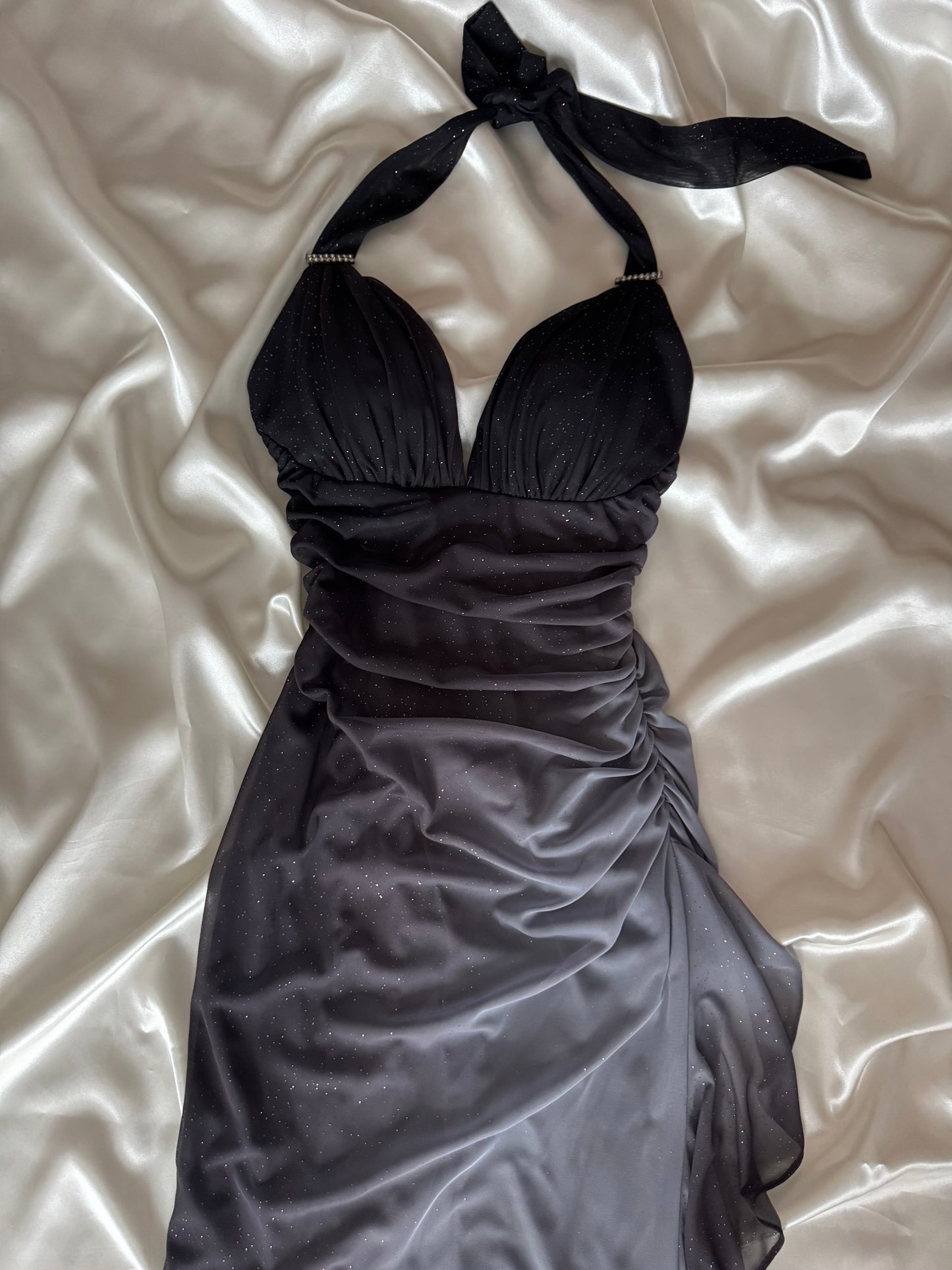 Sparkly Ombre Gray Halter Neck Vintage Dress