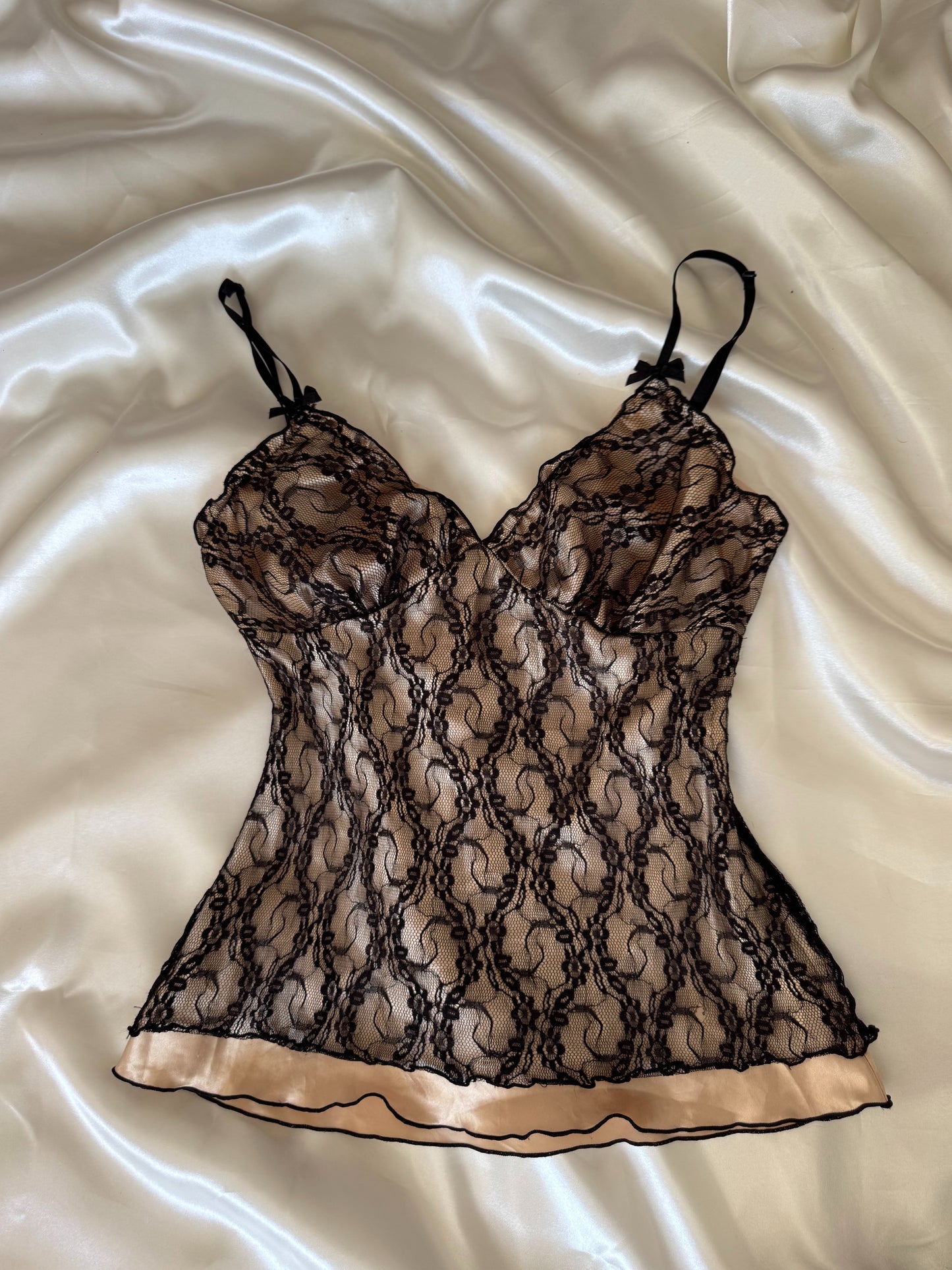 Champagne & Black Lace Top