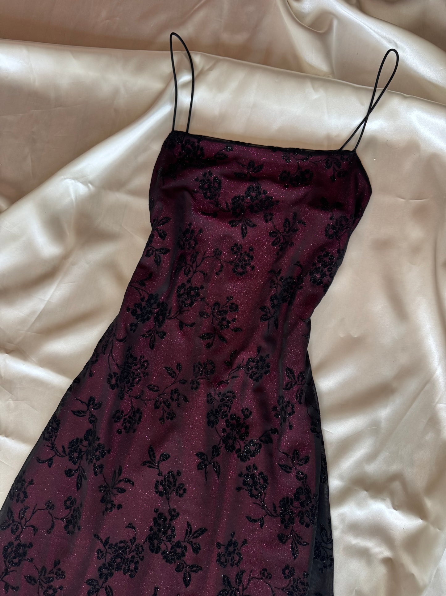 Black & Fuschia Floral Sparkly Gothic Vintage Dress