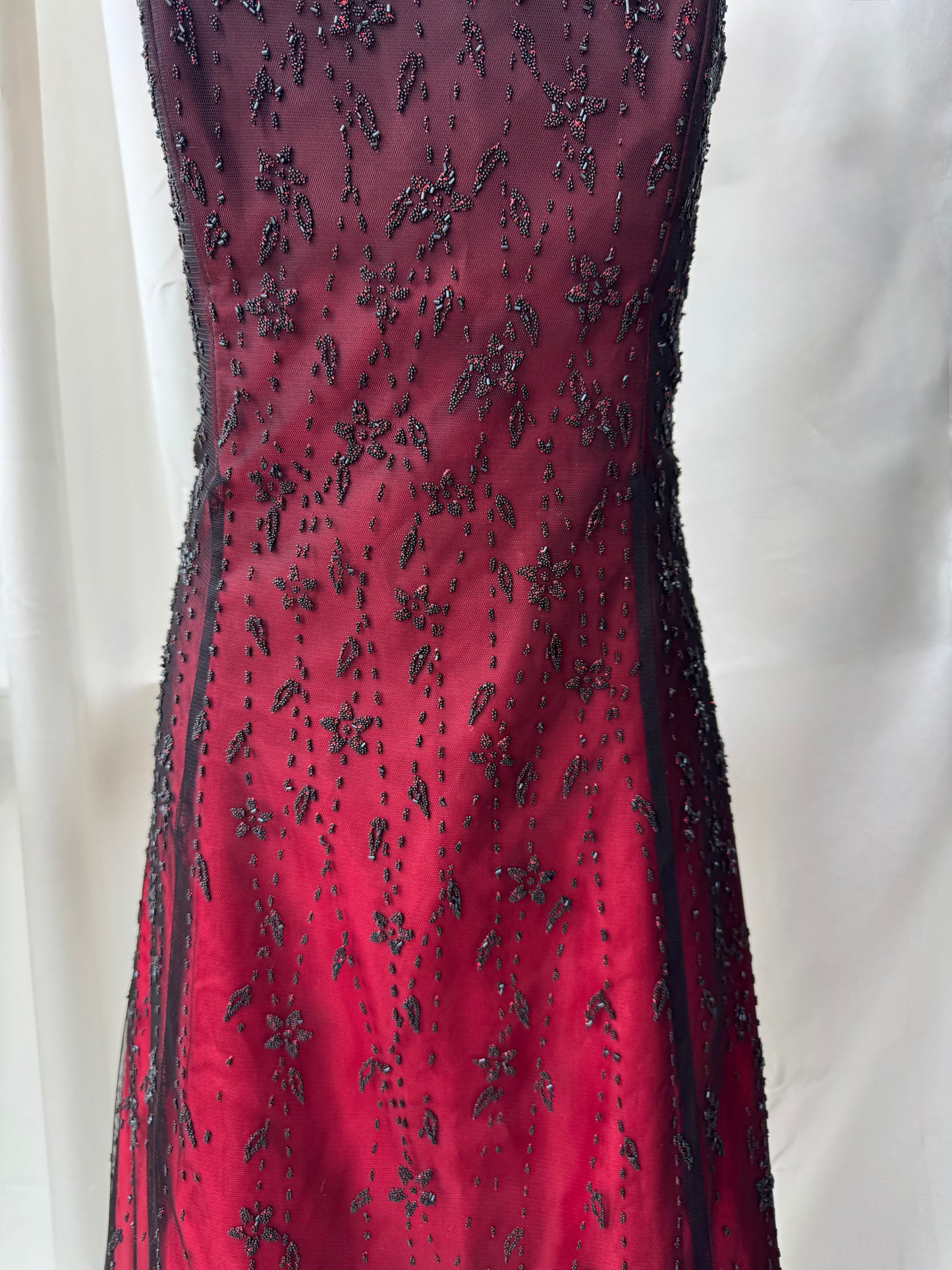 Gorgeous Red & Black Tulle Beaded Gothic Vintage Gown