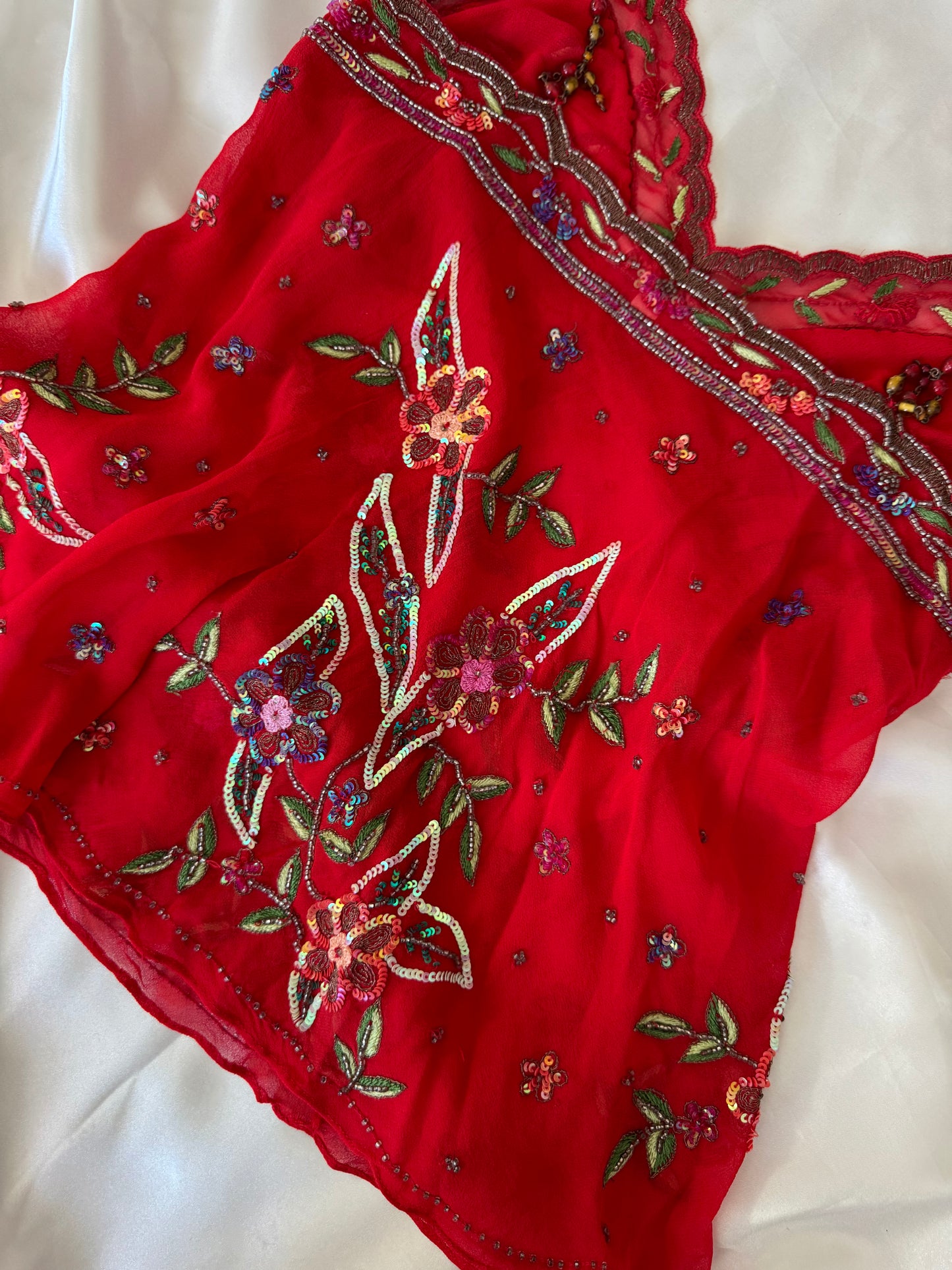 Red Colorful Beaded Top
