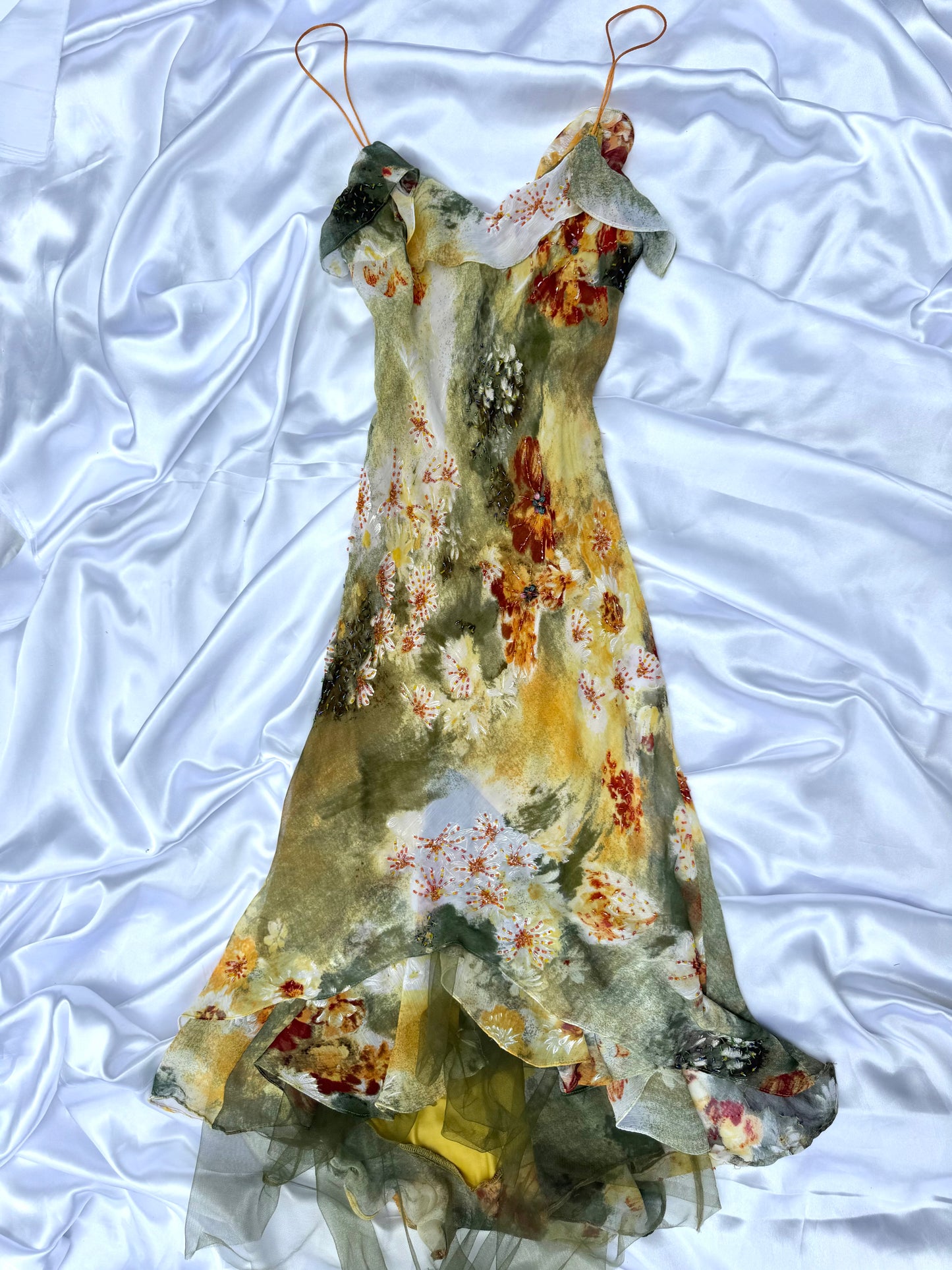 Stunning Beaded Vintage Green Flower Dress