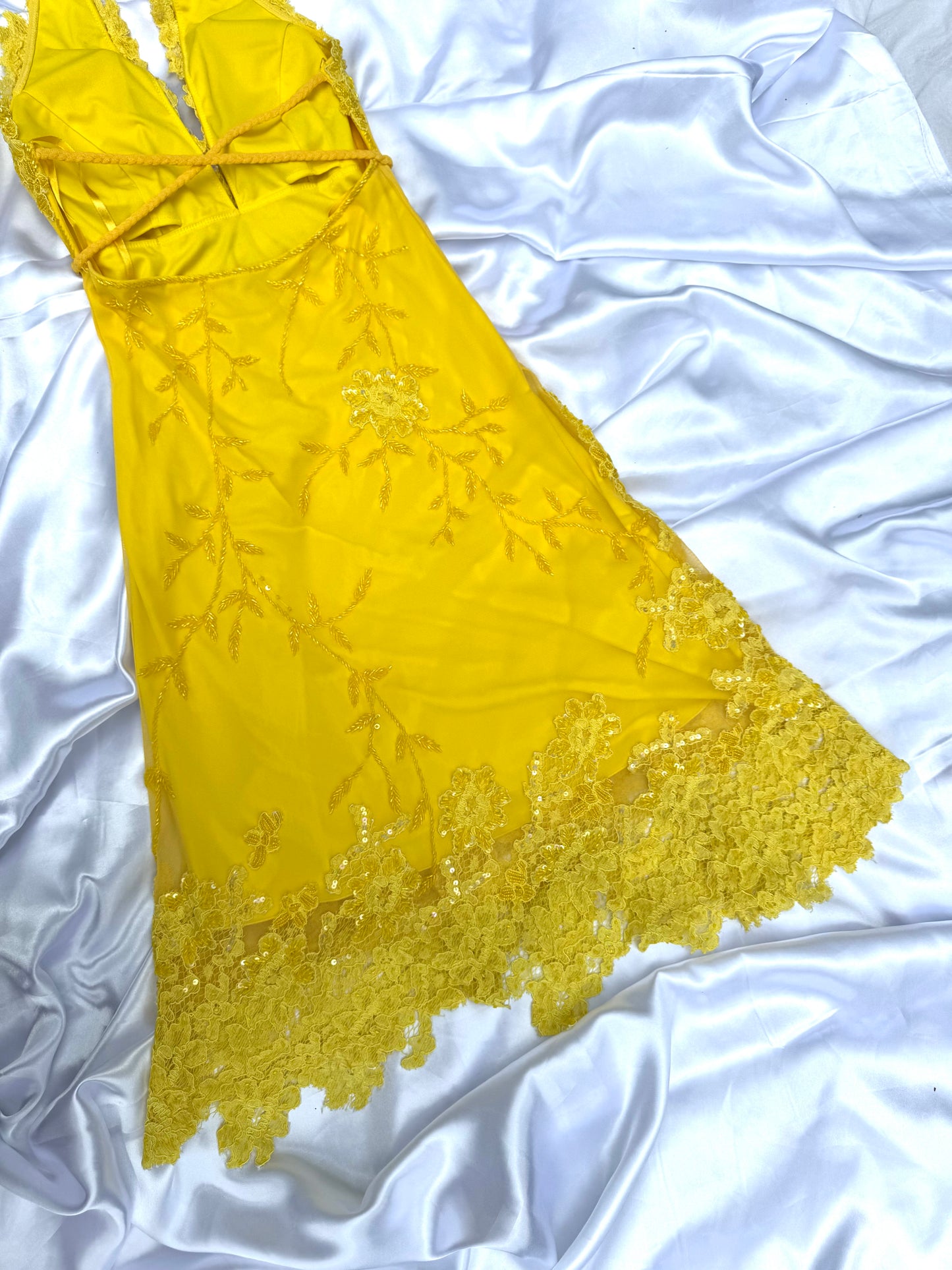 Yellow Beaded Lace Vintage Aftershock Summer Dress