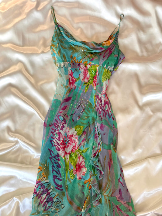 Stunning Beaded Vintage Blue Flower Dress