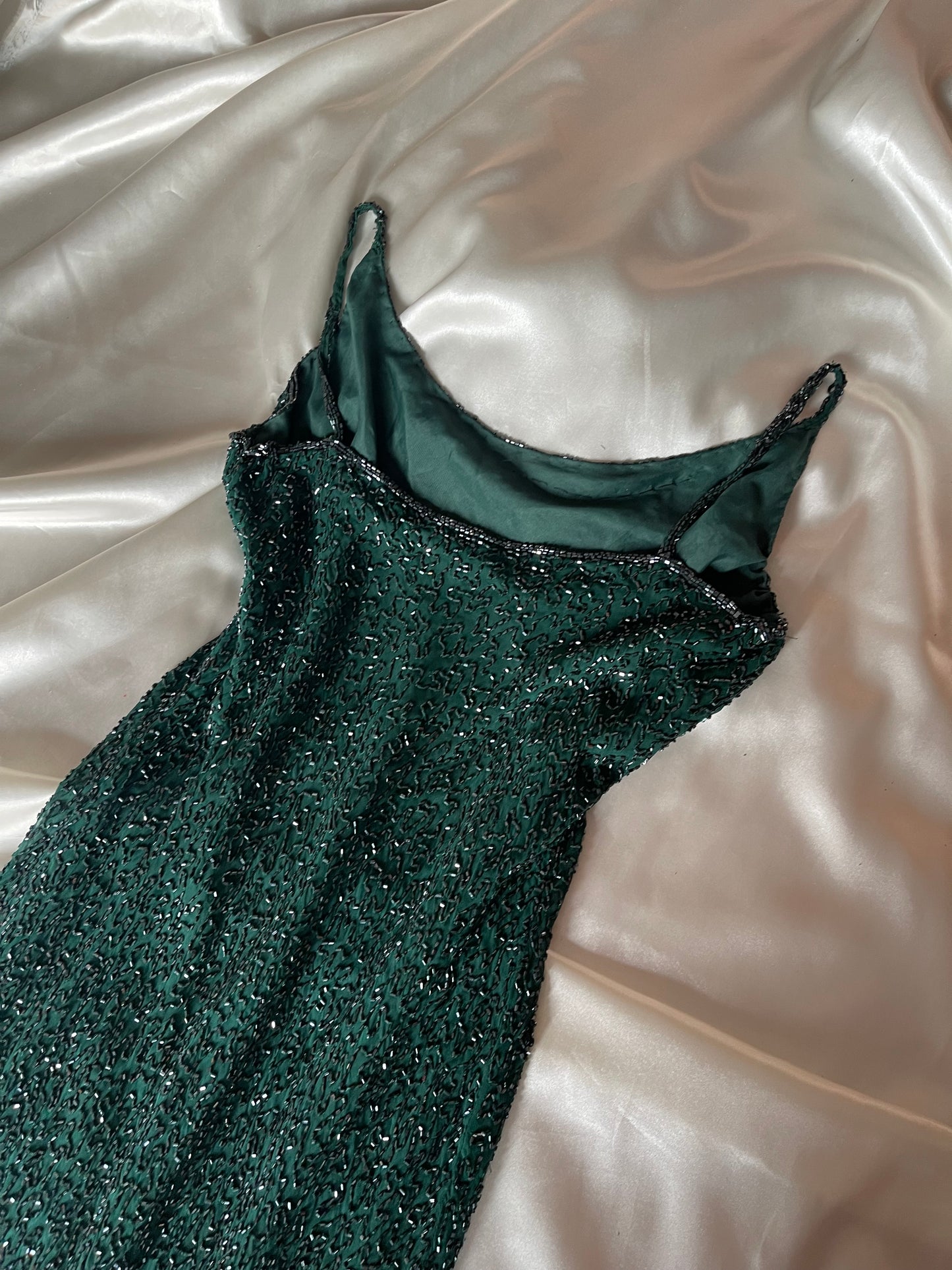 Vintage Long Green Fully  Beaded Dress