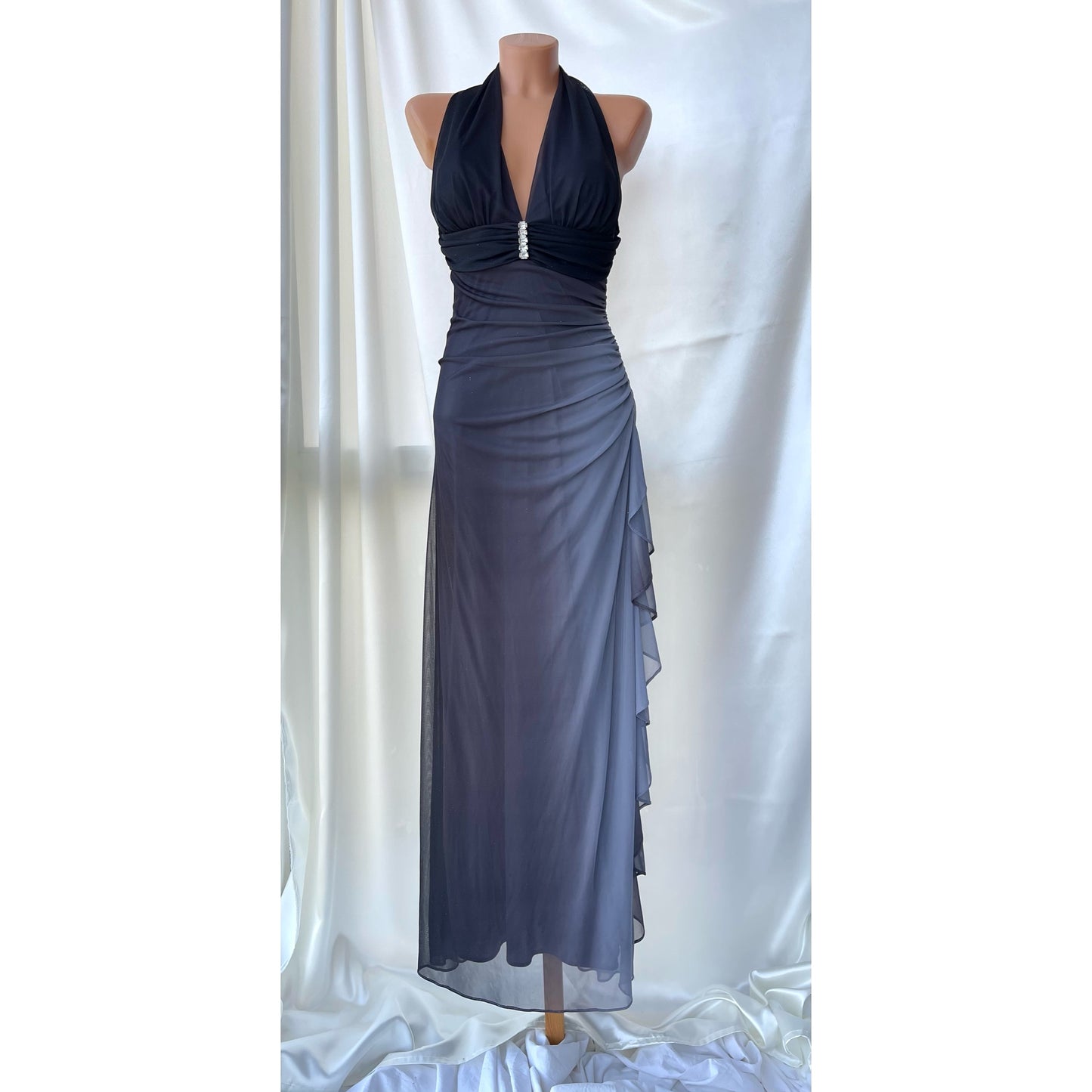 Sparkly Ombre Gray Halter Neck Vintage Dress
