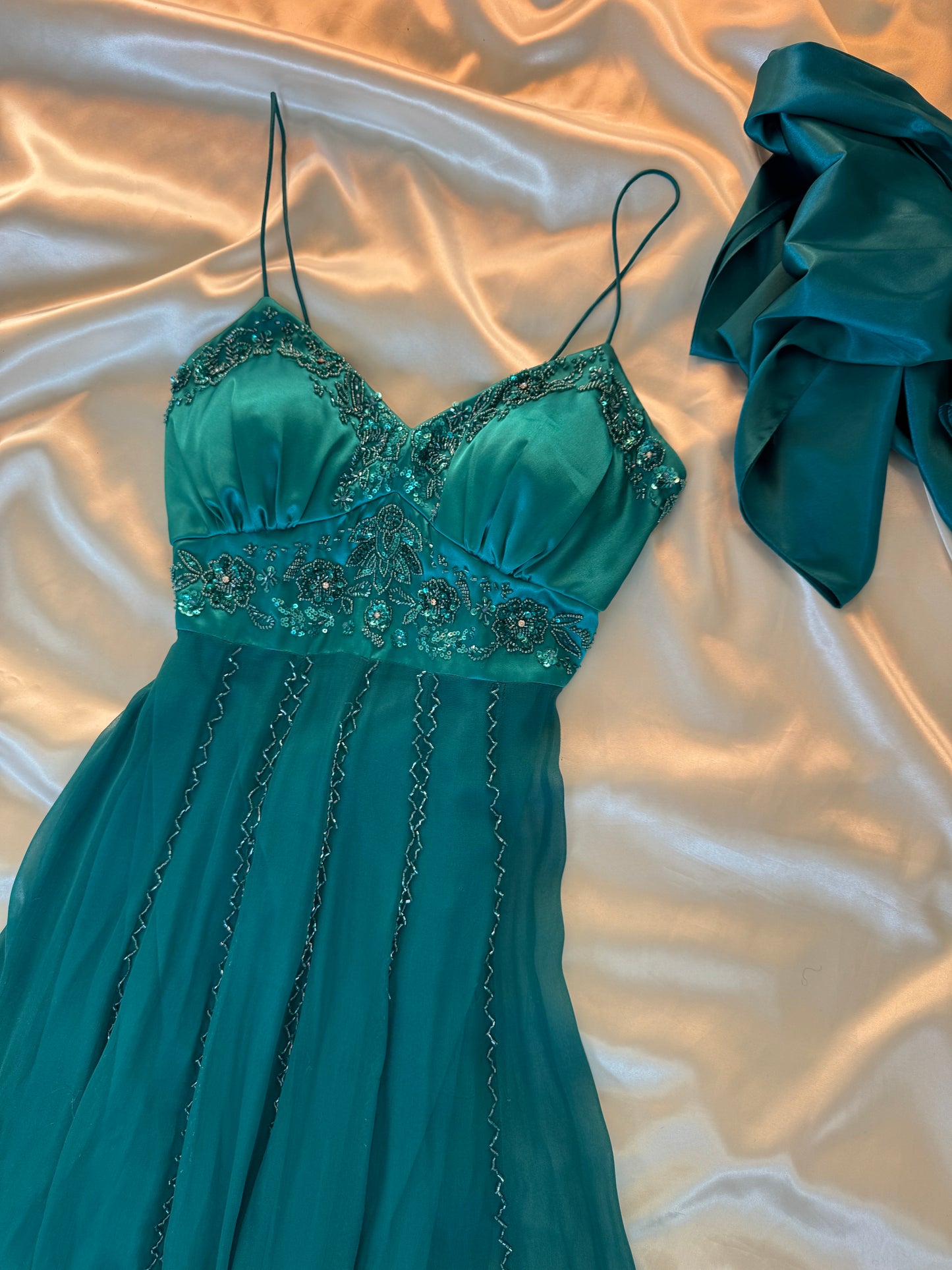 Spectacular Turquoise Beaded Silk Dress