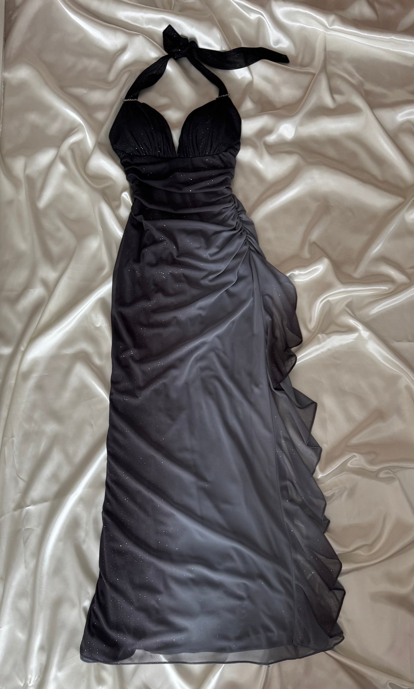 Sparkly Ombre Gray Halter Neck Vintage Dress