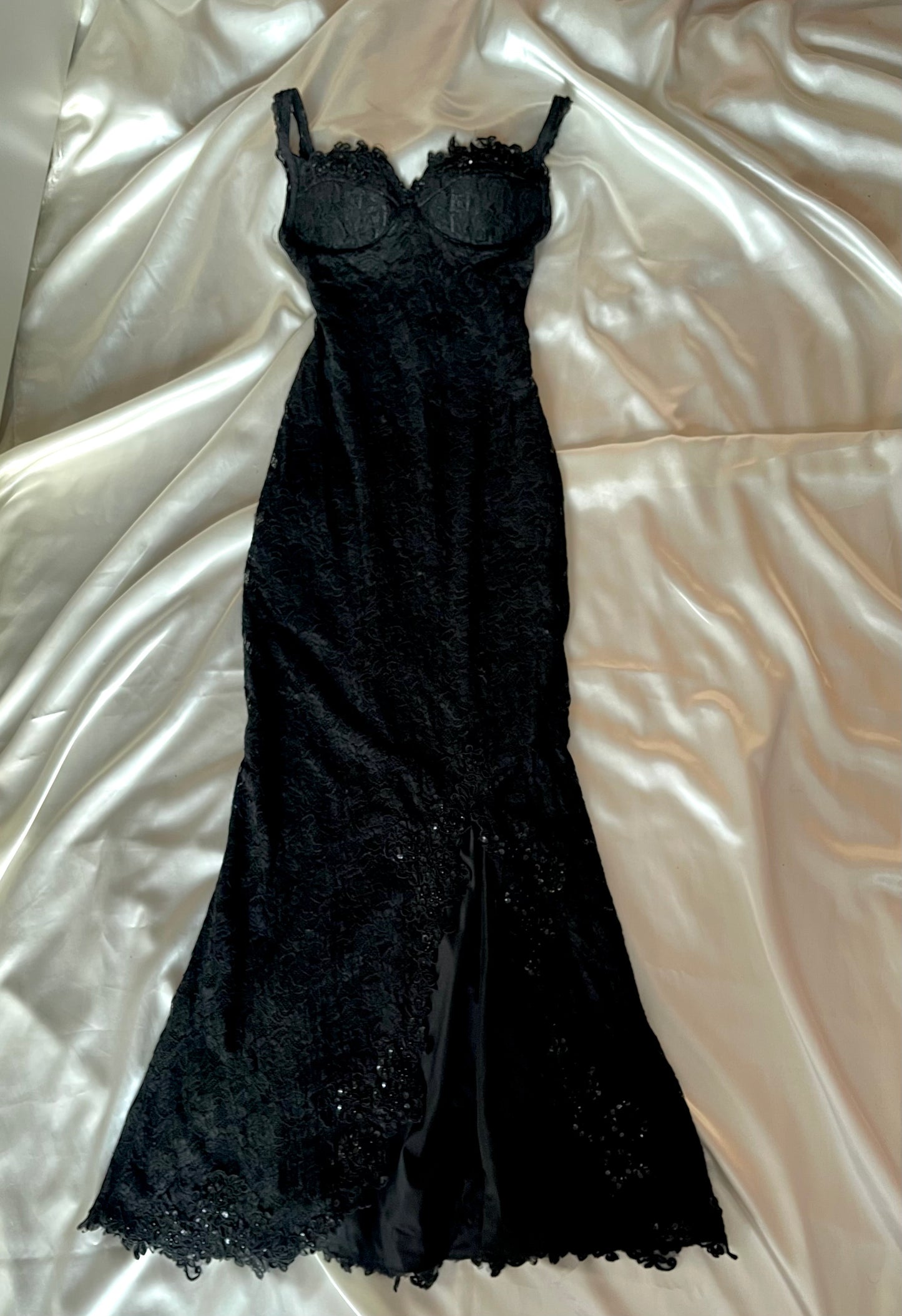 Black Vintage Gown with Lace Detailing