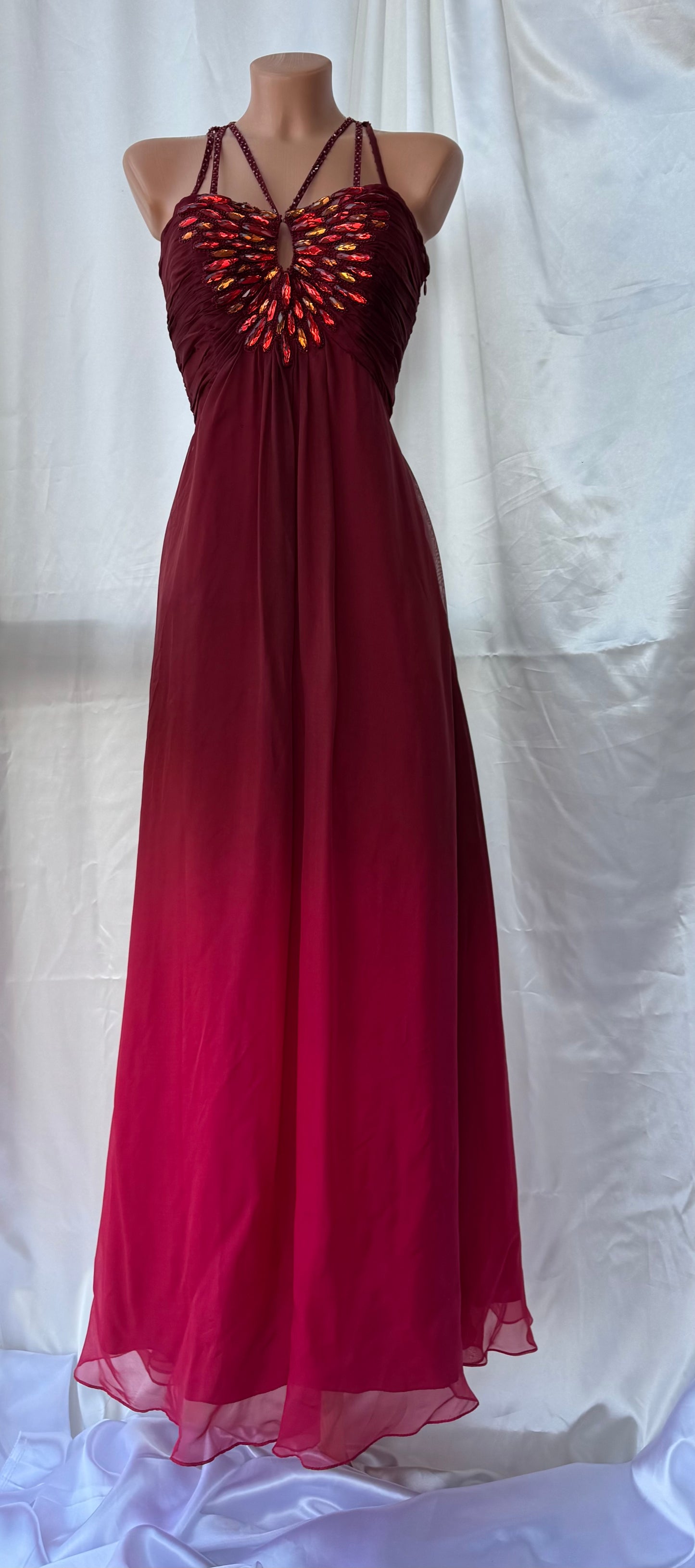 Vintage Long Red Beaded Silk Dress