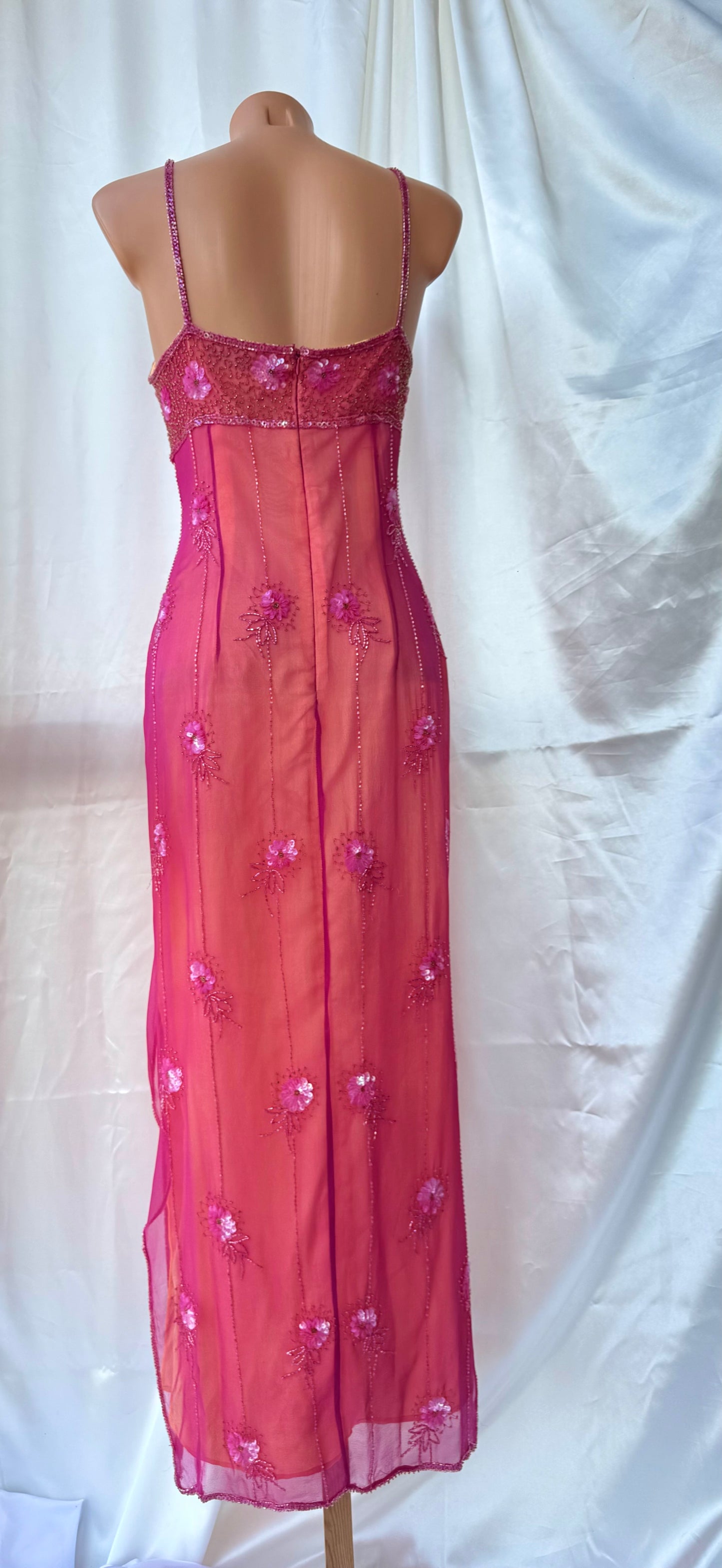 Stunning Beaded Vintage Pink Flower Silk Dress