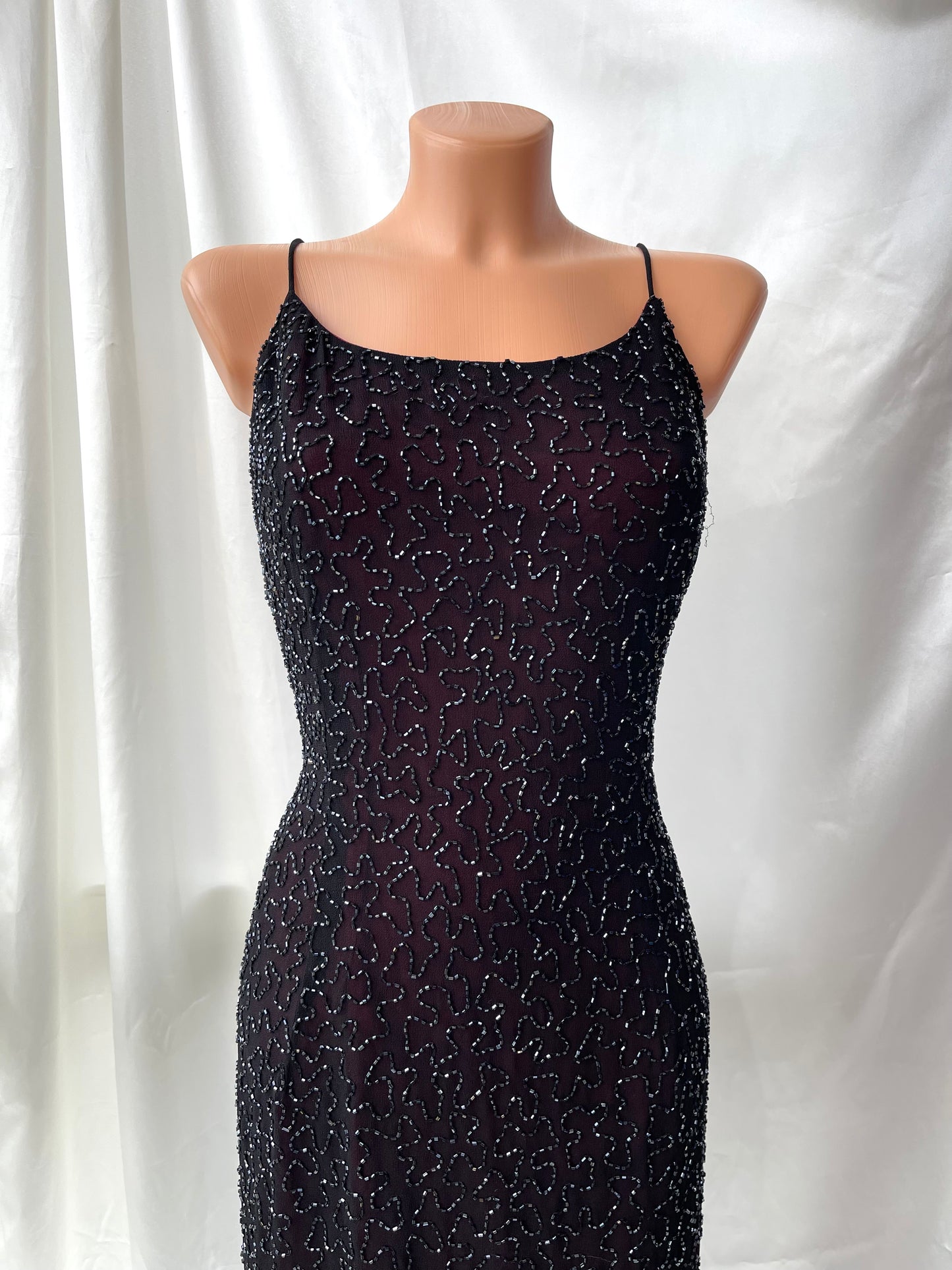 Long Burgundy Beaded Vintage Dress