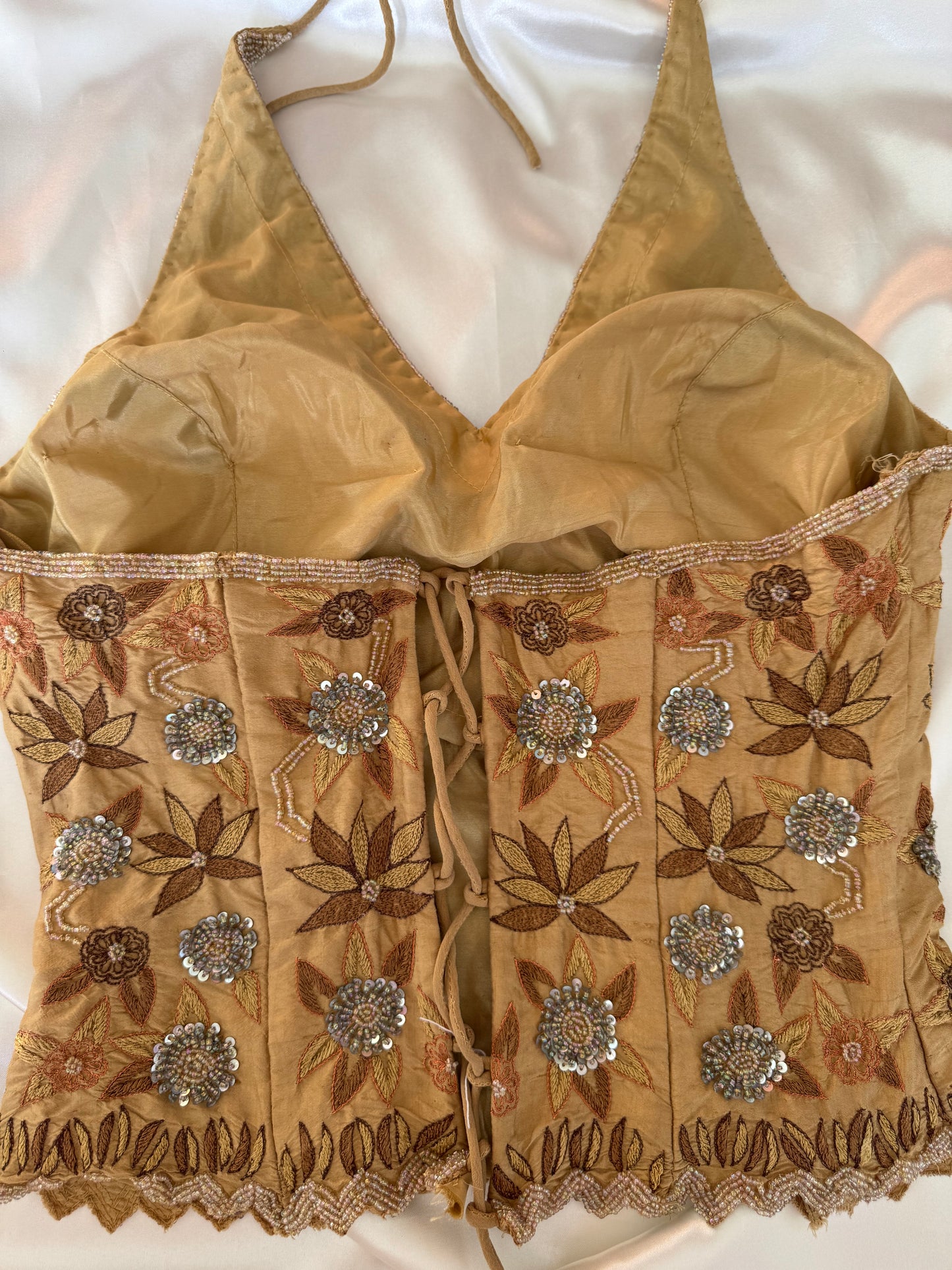 Gold Beaded Silk Vintage Top