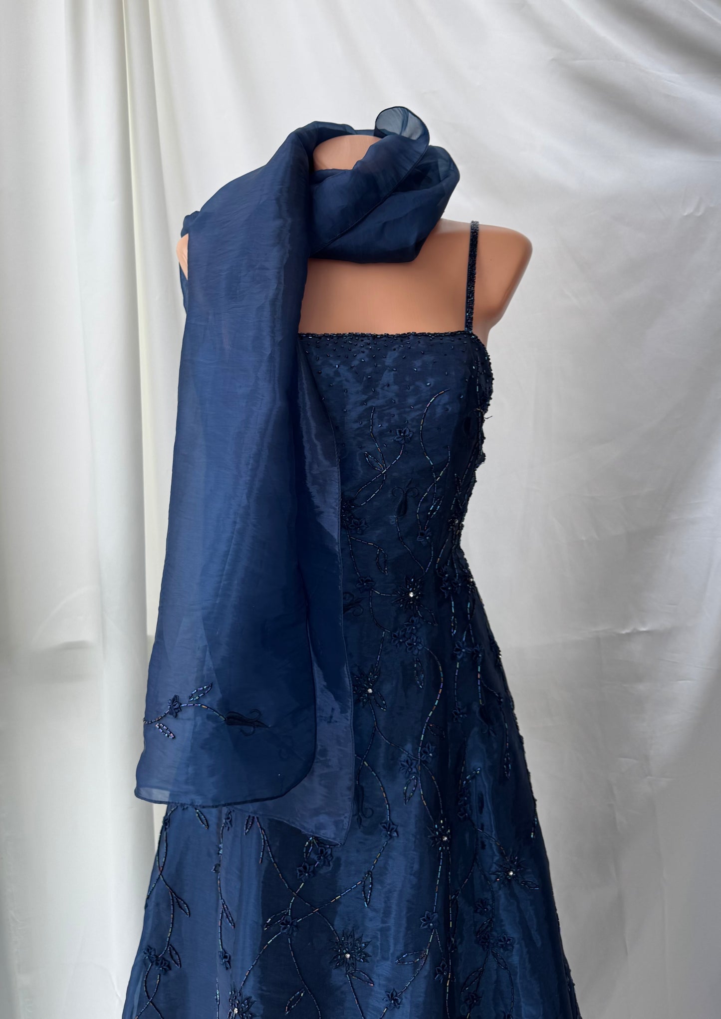 Gorgeous Blue Tulle Beaded Gothic Vintage Gown