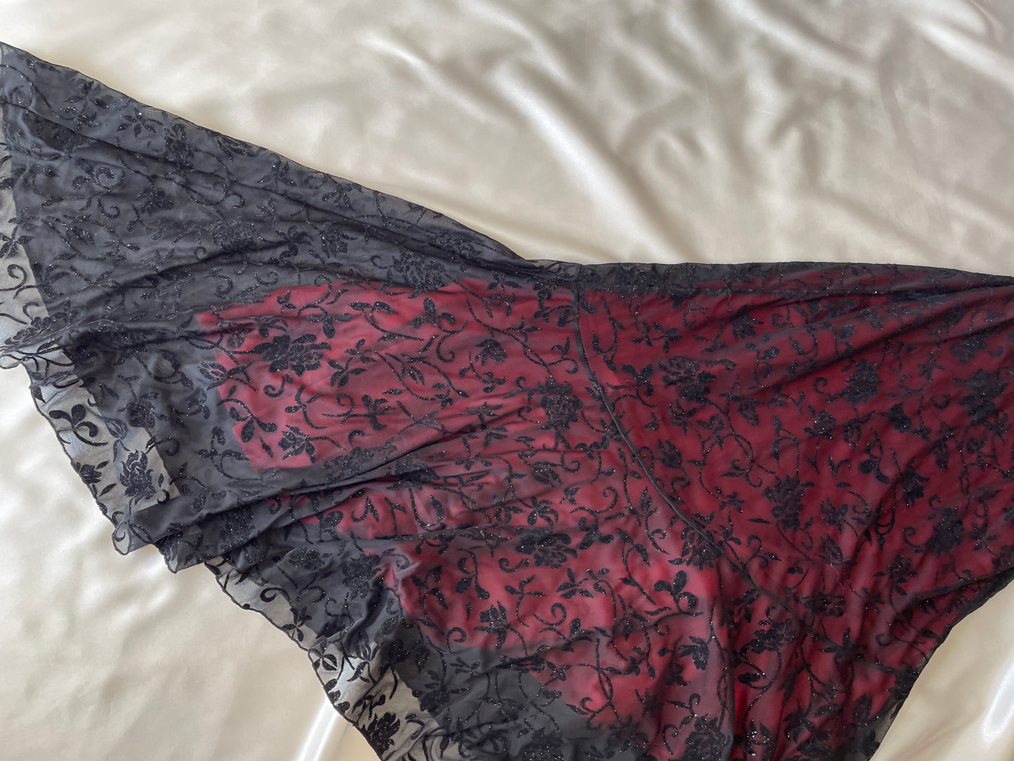 Red & Black Floral Sparkly Velvet Gothic Vintage Dress