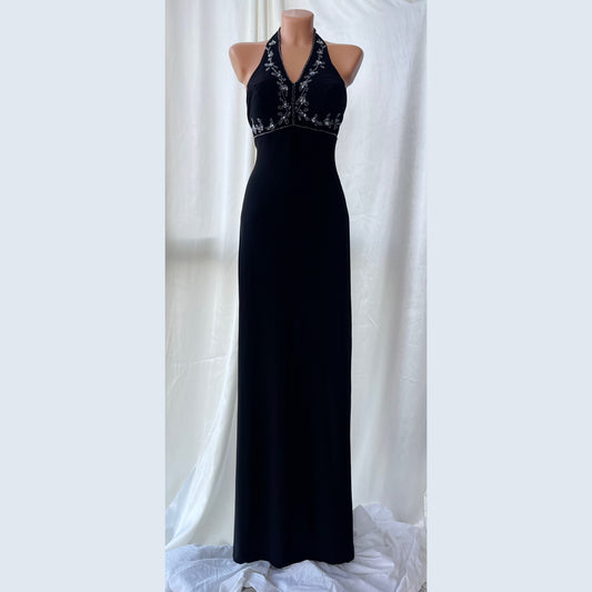 Black Beaded Halter Neck Vintage Gown