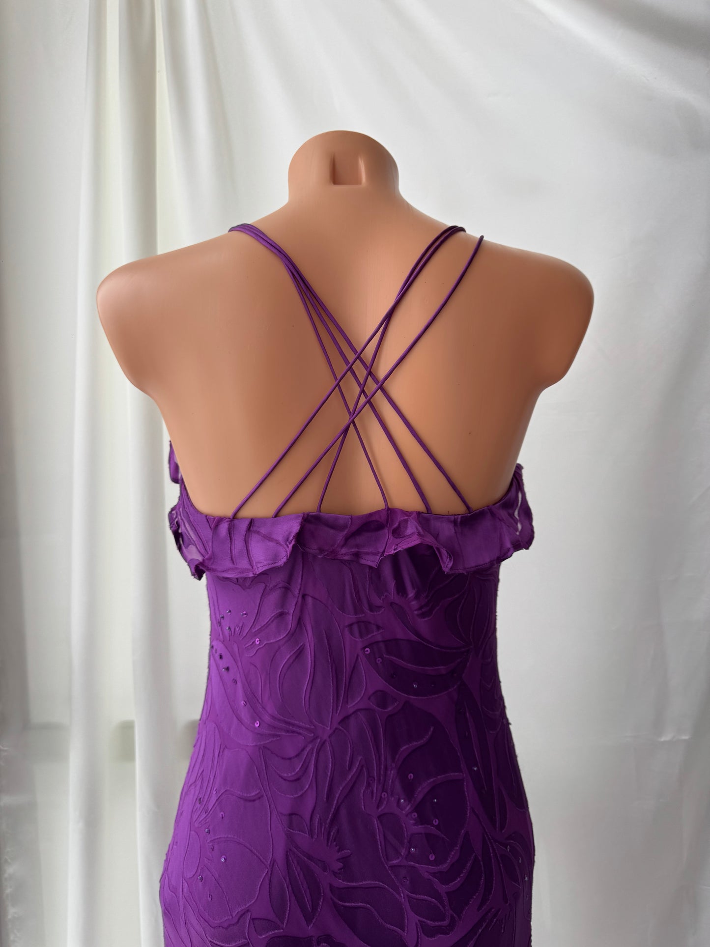 Long Purple Beaded Floral Dress