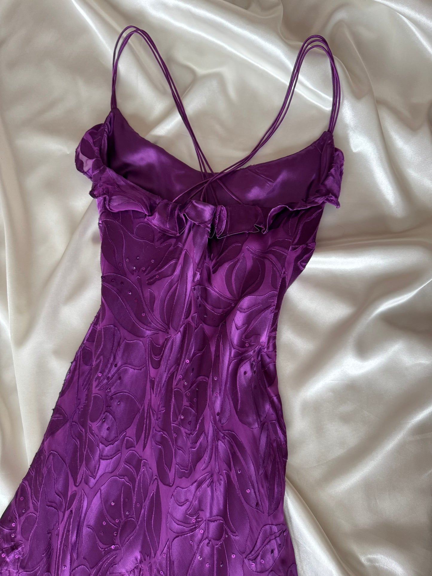 Long Purple Beaded Floral Dress