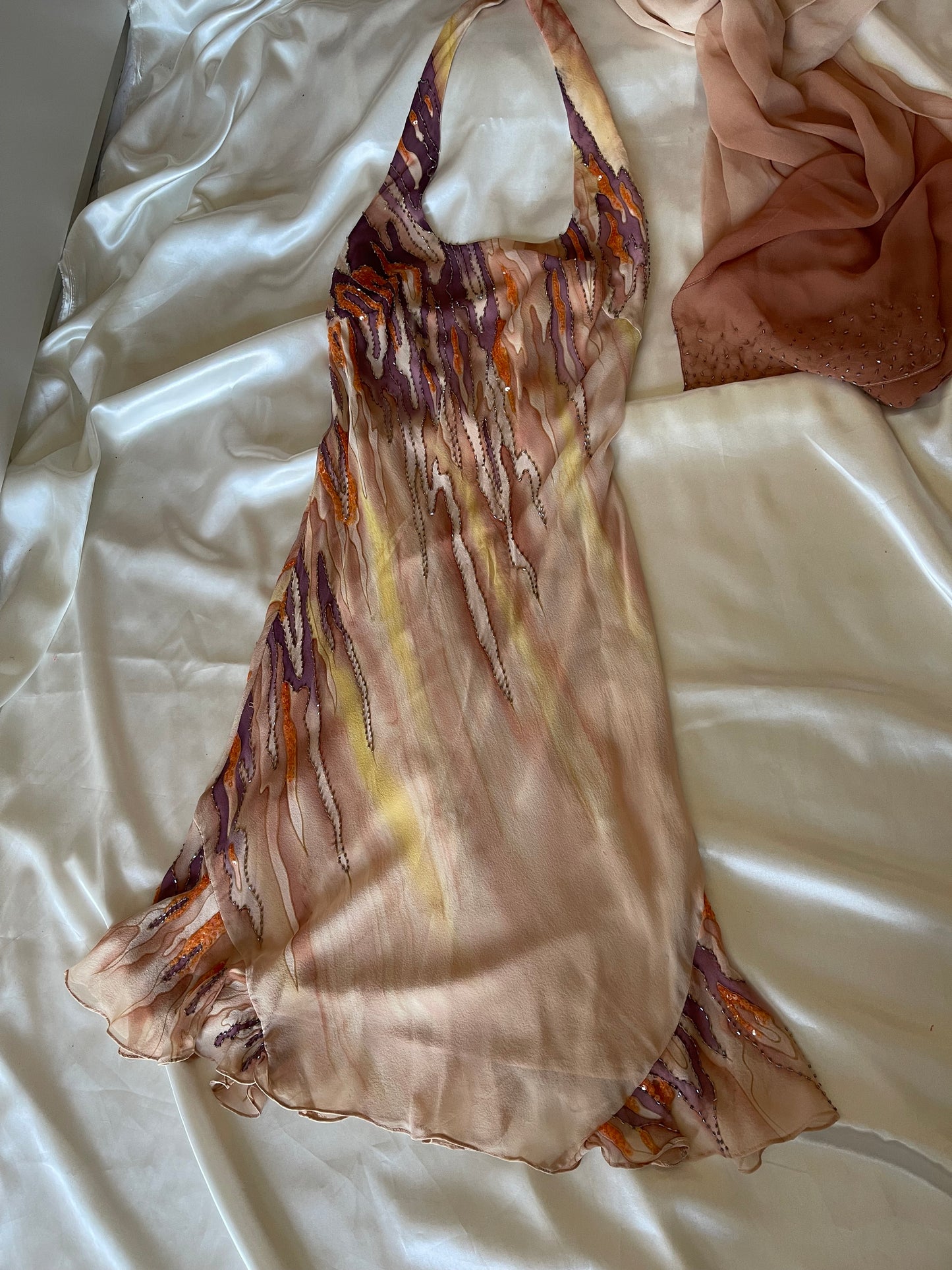 Spectacular Brown Beaded Silk Dress