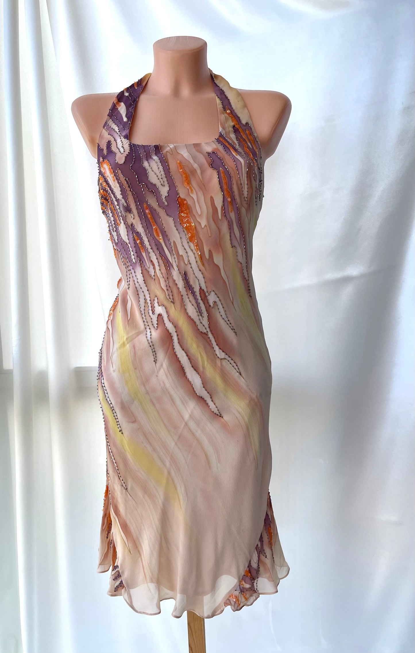 Spectacular Brown Beaded Silk Dress