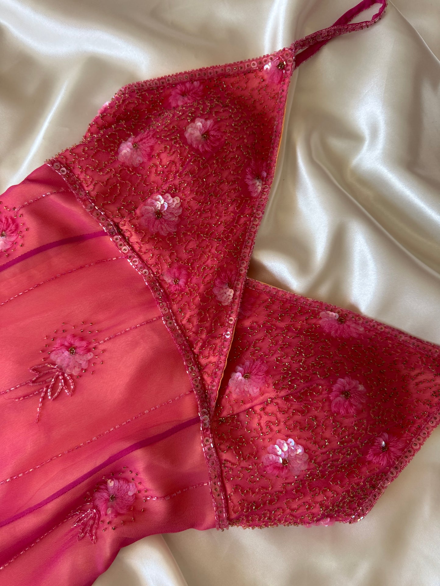 Stunning Beaded Vintage Pink Flower Silk Dress